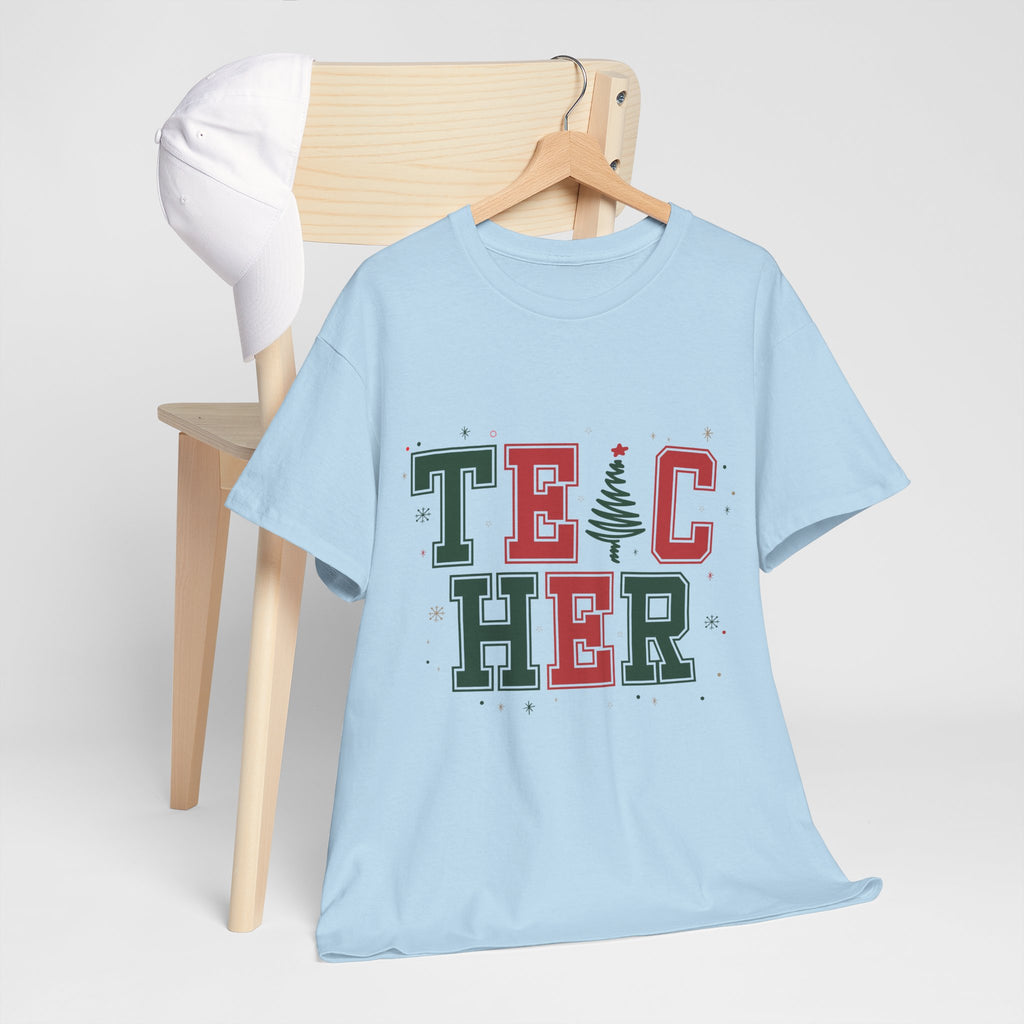 Teacher Christmas Varsity T-Shirt — Red & Green Holiday Unisex Cotton Tee