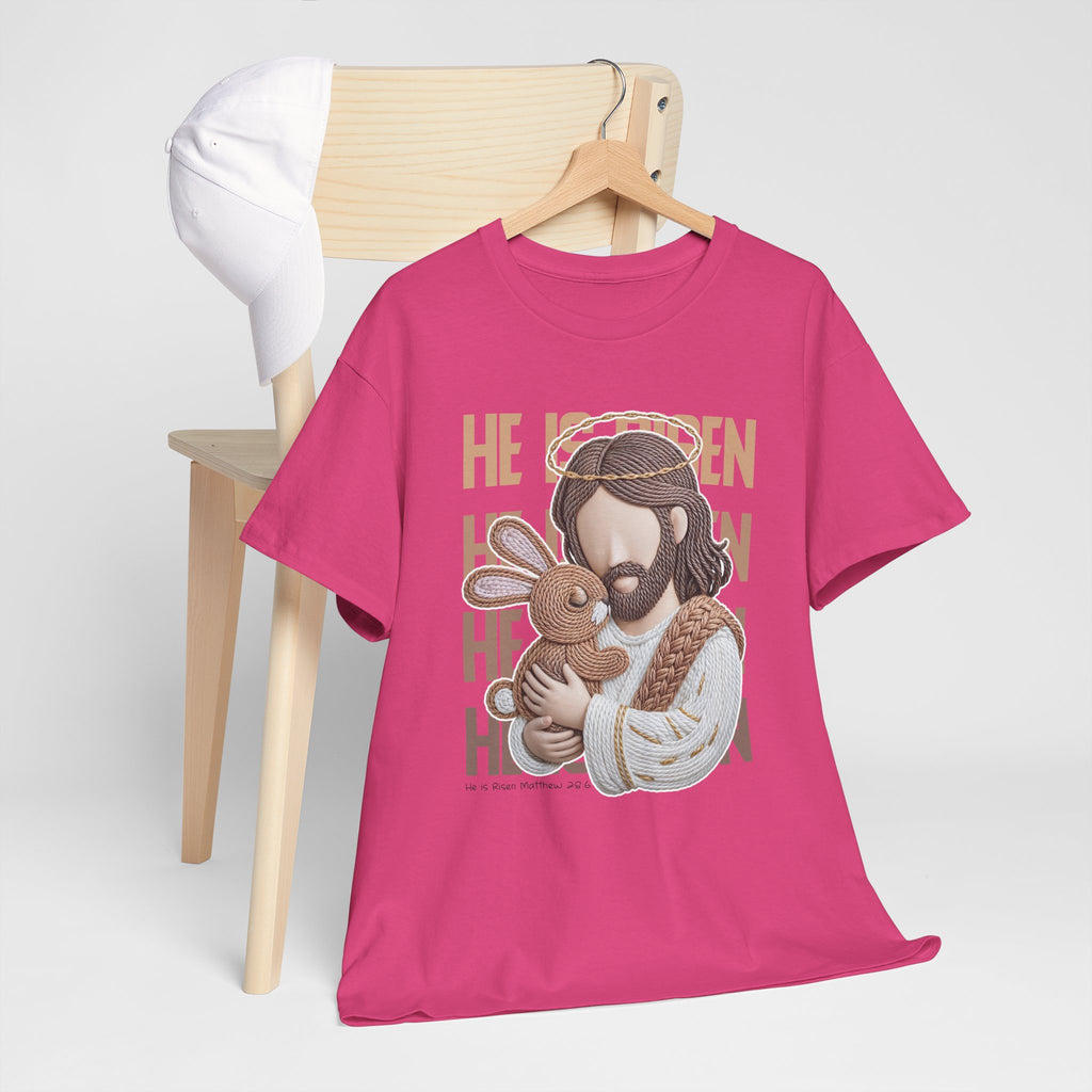 He Is Risen Matthew 28:6 Jesus With Lamb Unisex Cotton T-Shirt