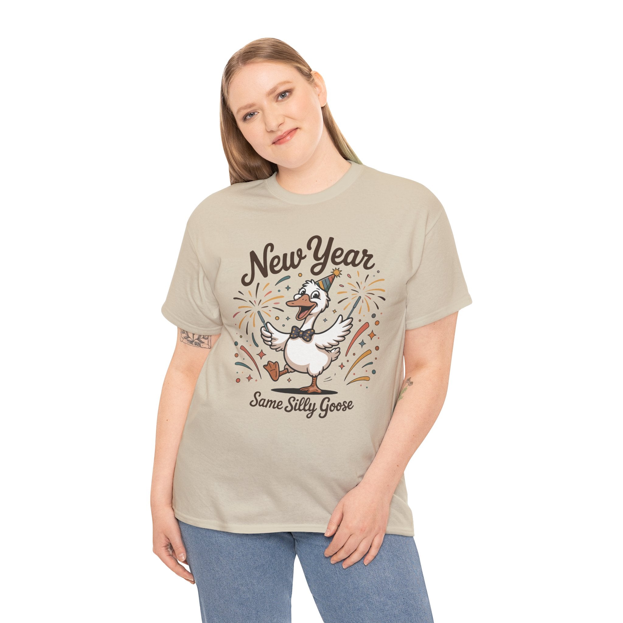 New Year Same Silly Goose T-Shirt — Party Goose Graphic Unisex Cotton Tee