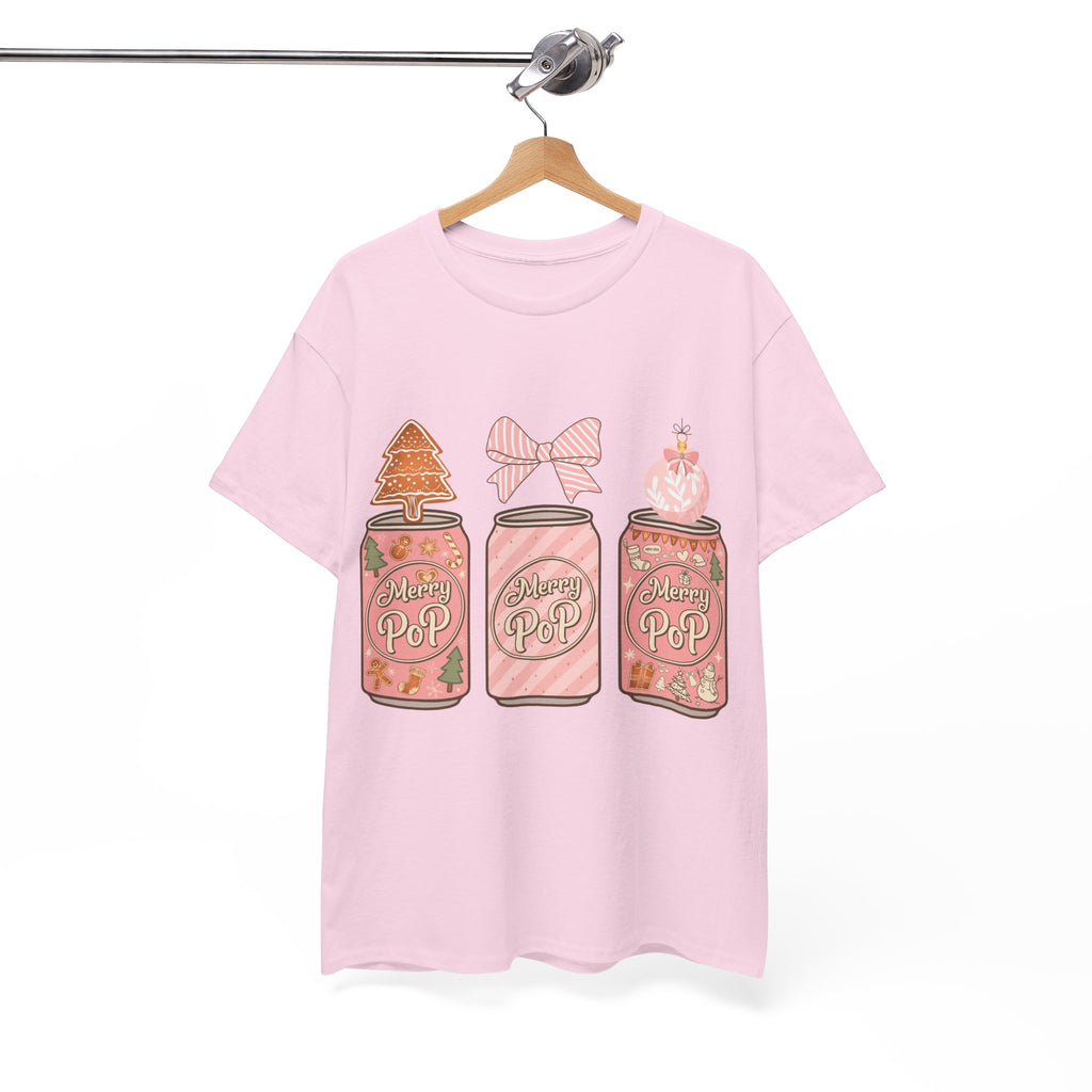 Merry Pop Christmas Soda Can Tee — Pastel Holiday Graphic Unisex Cotton T-Shirt