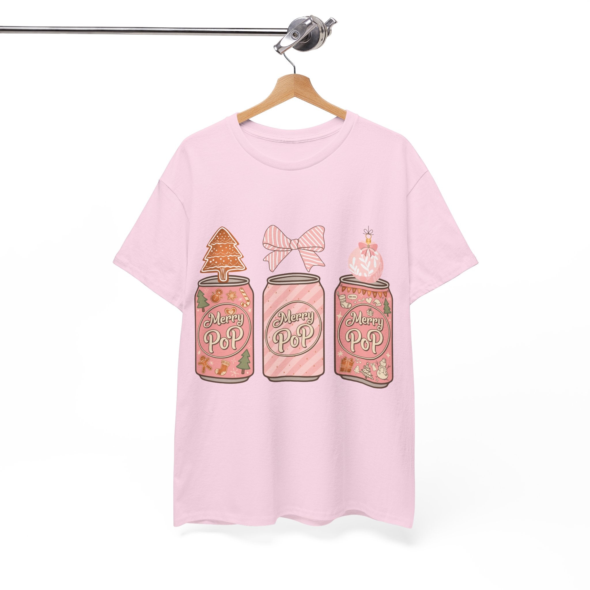 Merry Pop Christmas Soda Can Tee — Pastel Holiday Graphic Unisex Cotton T-Shirt