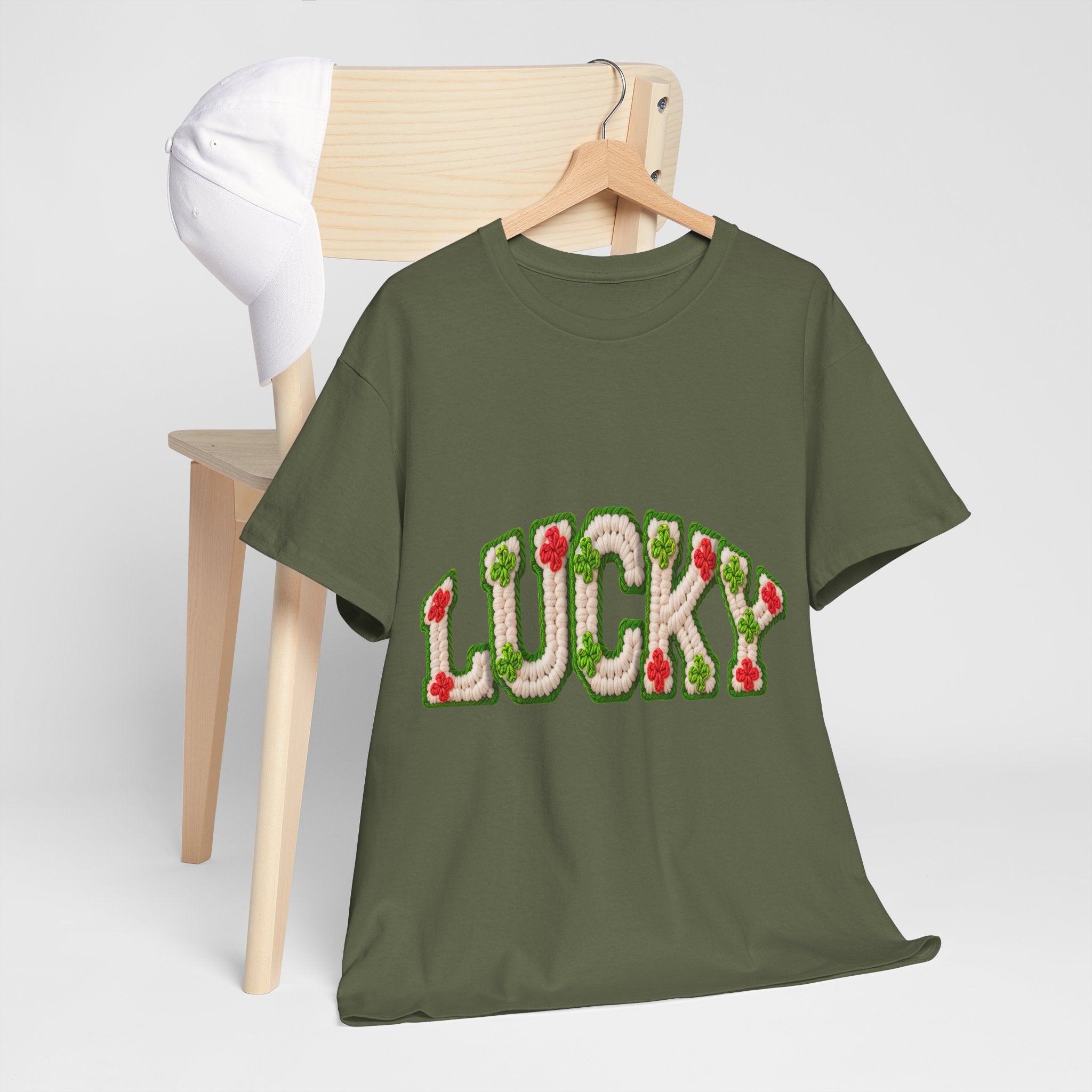 Lucky Crochet Clover T-Shirt — Faux-Yarn Embroidered St. Patrick’s Unisex Cotton Tee