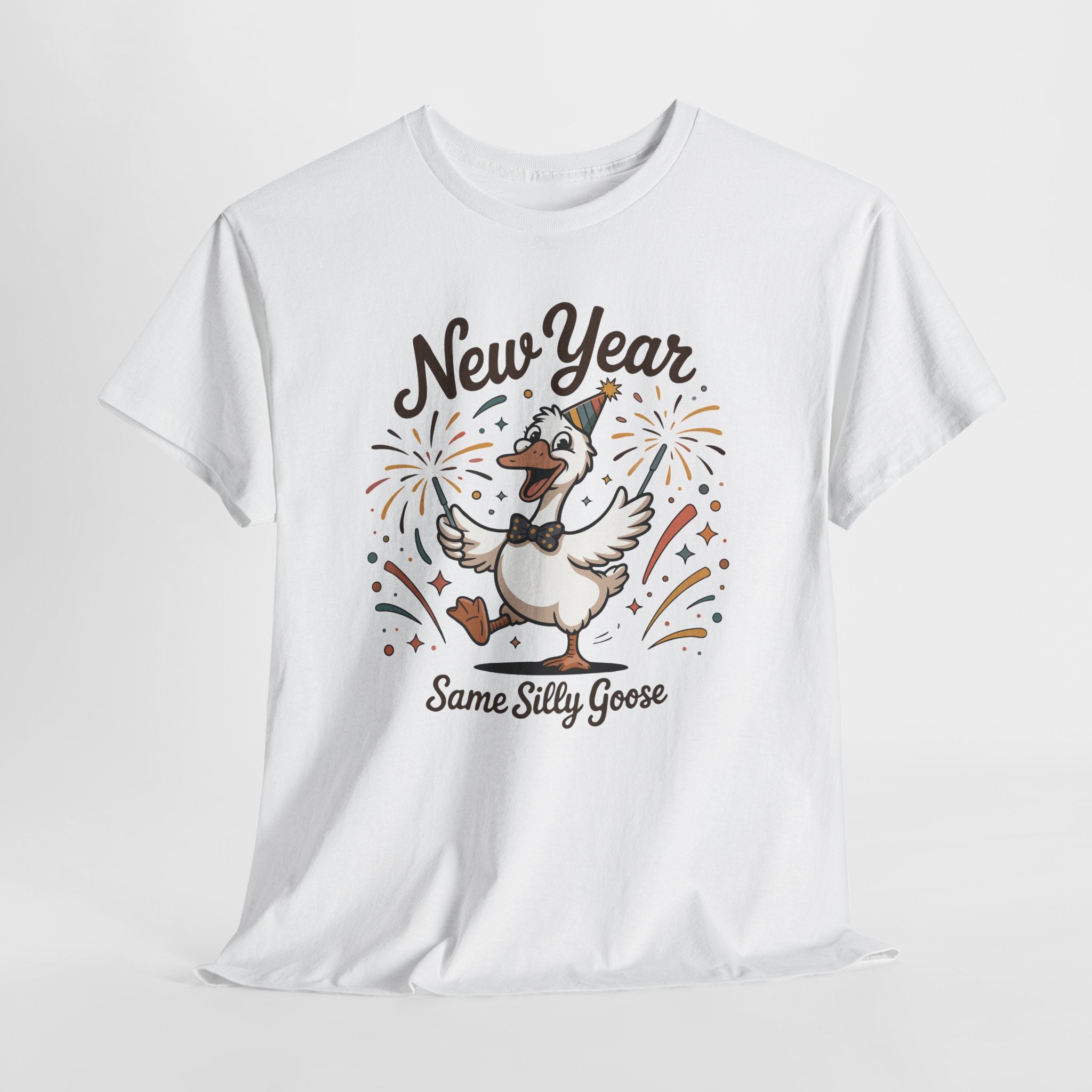 New Year Same Silly Goose T-Shirt — Party Goose Graphic Unisex Cotton Tee