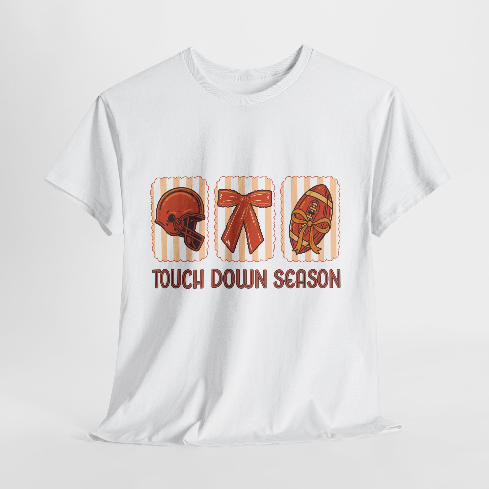 Touch Down Season Football Tee — Striped Fall Helmet & Bow Design Unisex Cotton Tee