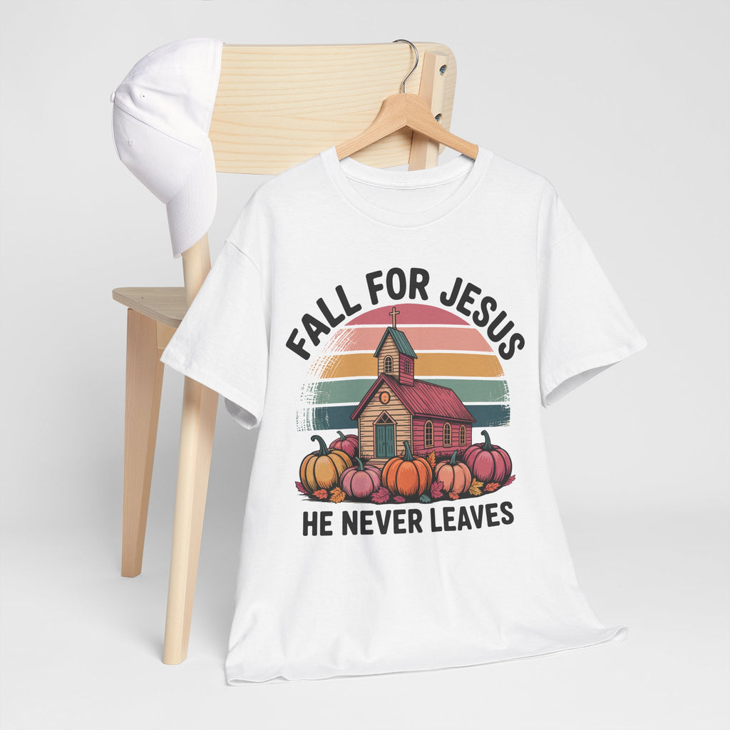 Jesus Leopard Print Fall T-Shirt — Pumpkins, Leaves & Floral Faith Unisex Cotton Tee