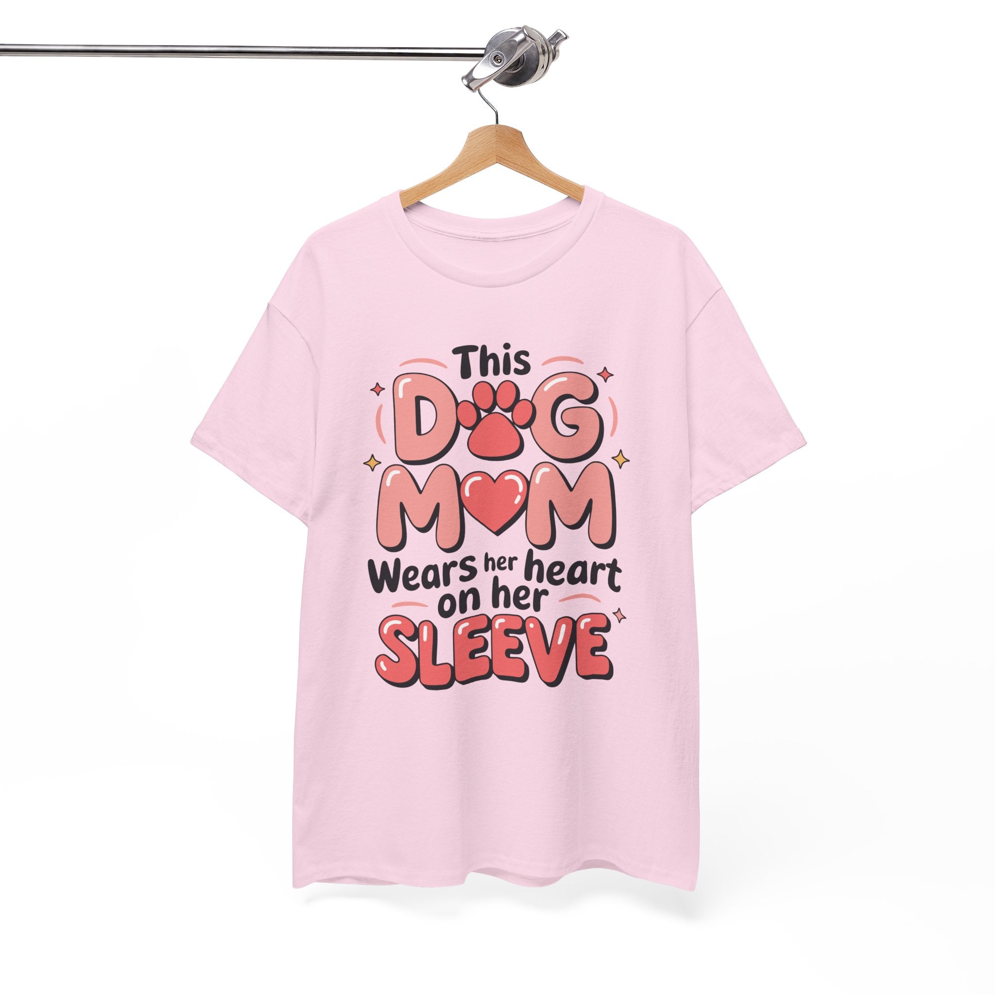 Dog Mom T-Shirt — "This Dog Mom Wears Her Heart on Her Sleeve" Paw & Heart Unisex Cotton Tee