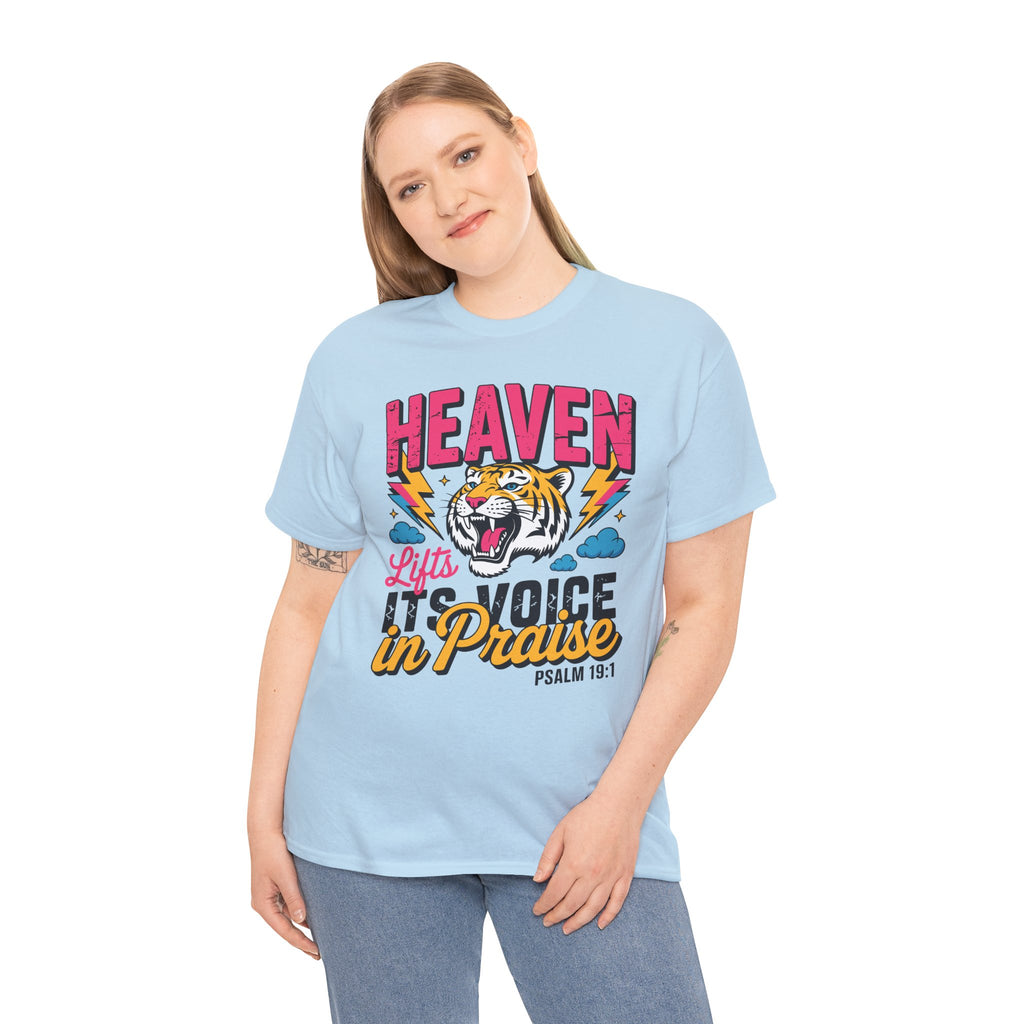 Psalm 19:1 Tiger Praise T-Shirt — Bold Christian Roaring Tiger Graphic.Unisex Cotton Tee