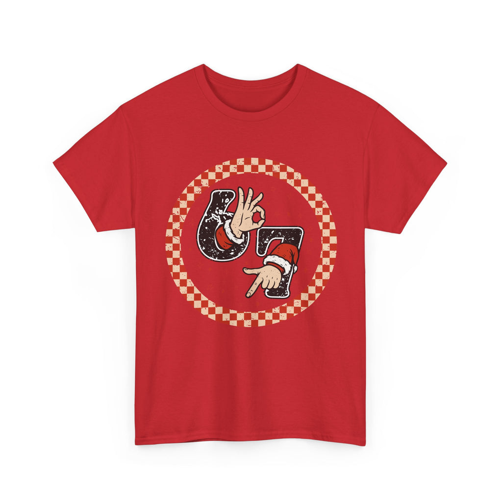 Retro Christmas Tee — Santa '67' & 'Y'all' Red Checkered Graphic.Unisex Cotton Tee