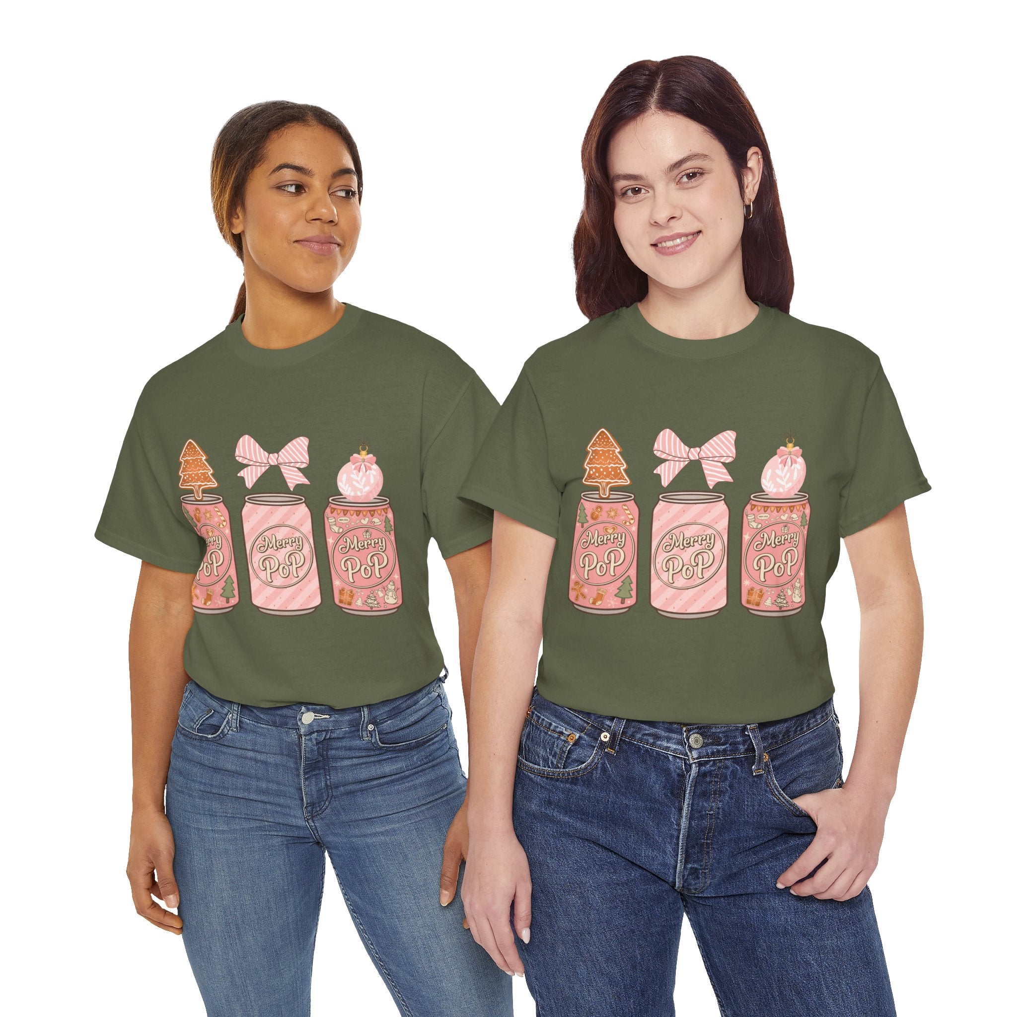 Merry Pop Christmas Soda Can Tee — Pastel Holiday Graphic Unisex Cotton T-Shirt