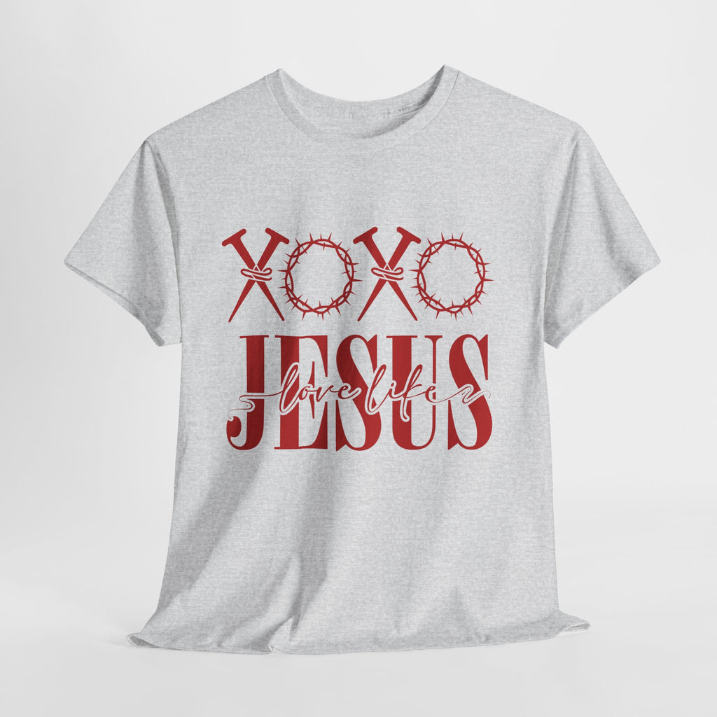 Christian Valentine T-Shirt — "XOXO Jesus Love Life" Nails & Thorn Crown Design Unisex Cotton Tee