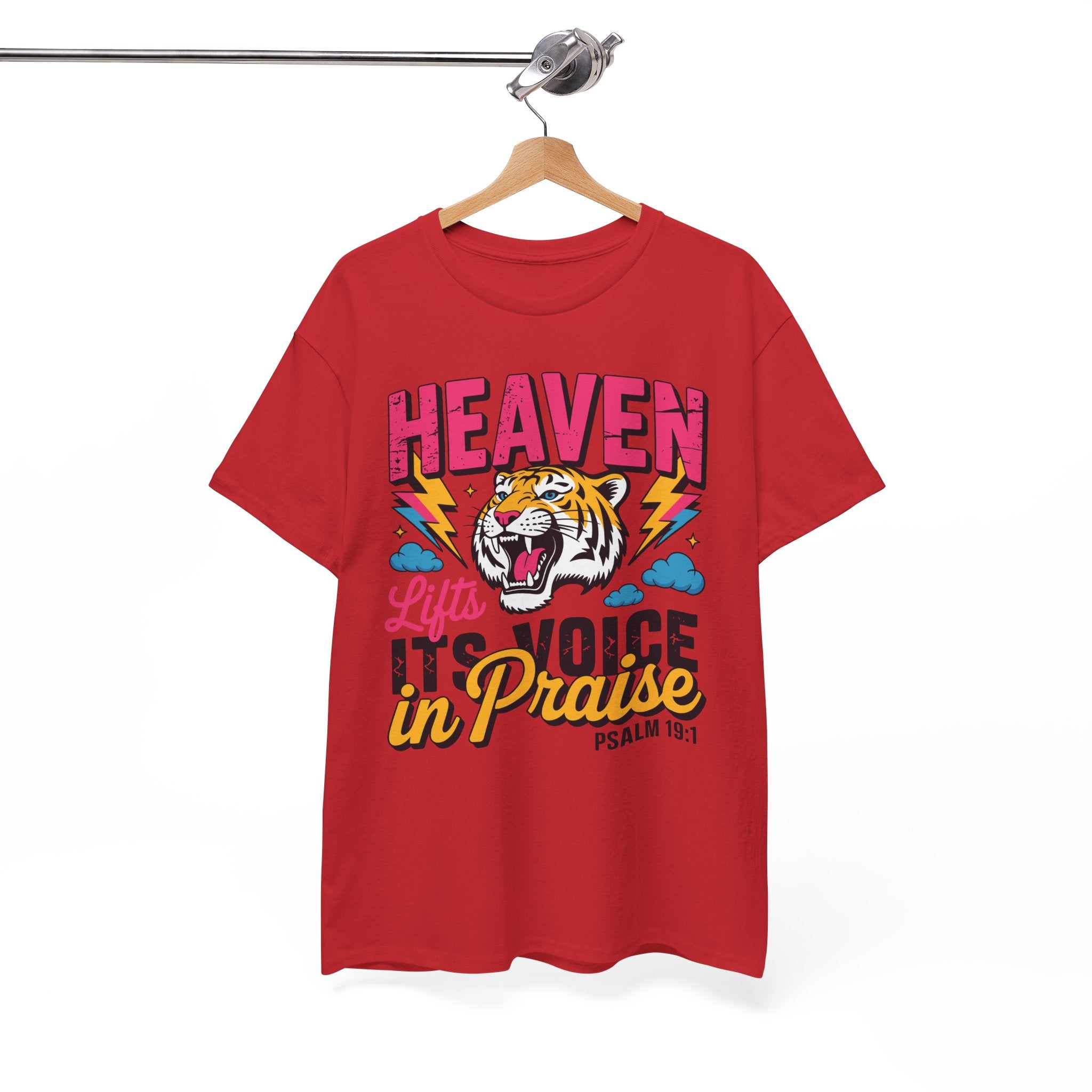 Psalm 19:1 Tiger Praise T-Shirt — Bold Christian Roaring Tiger Graphic.Unisex Cotton Tee
