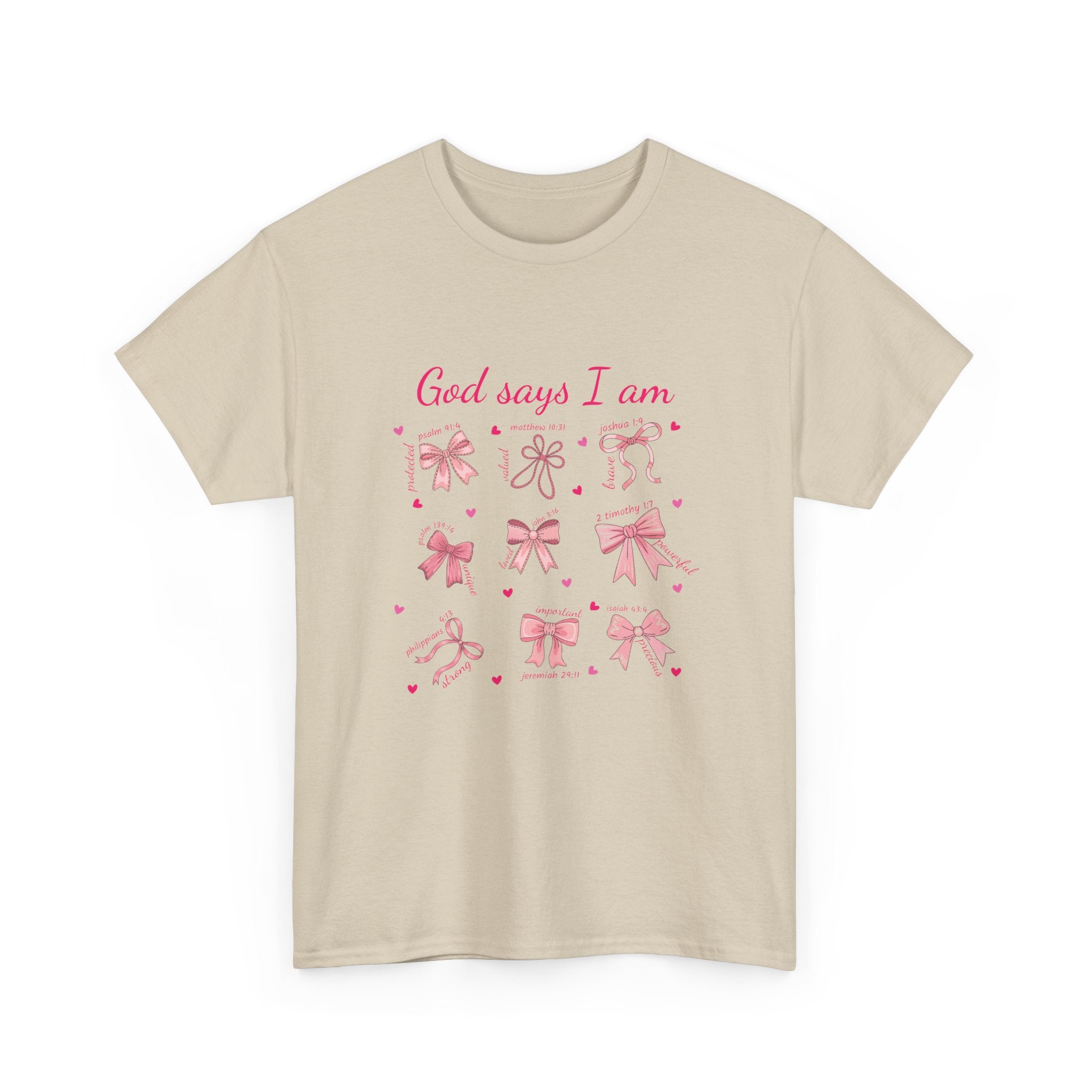 God Says I Am Pink Bow Tee — Faith-Based 'Loved, Brave, Strong' Unisex Cotton Shirt