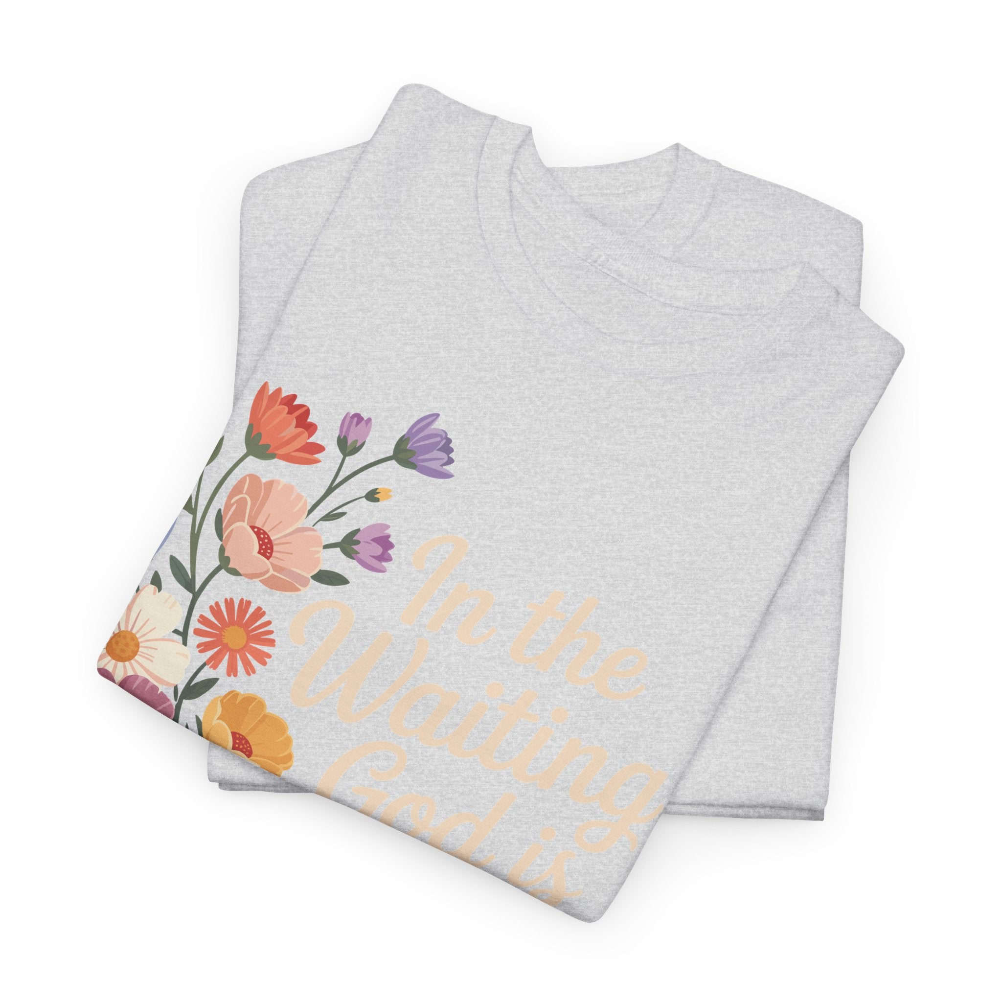 Pastel Floral “In the Waiting God Is Working” Unisex Cotton T-Shirt