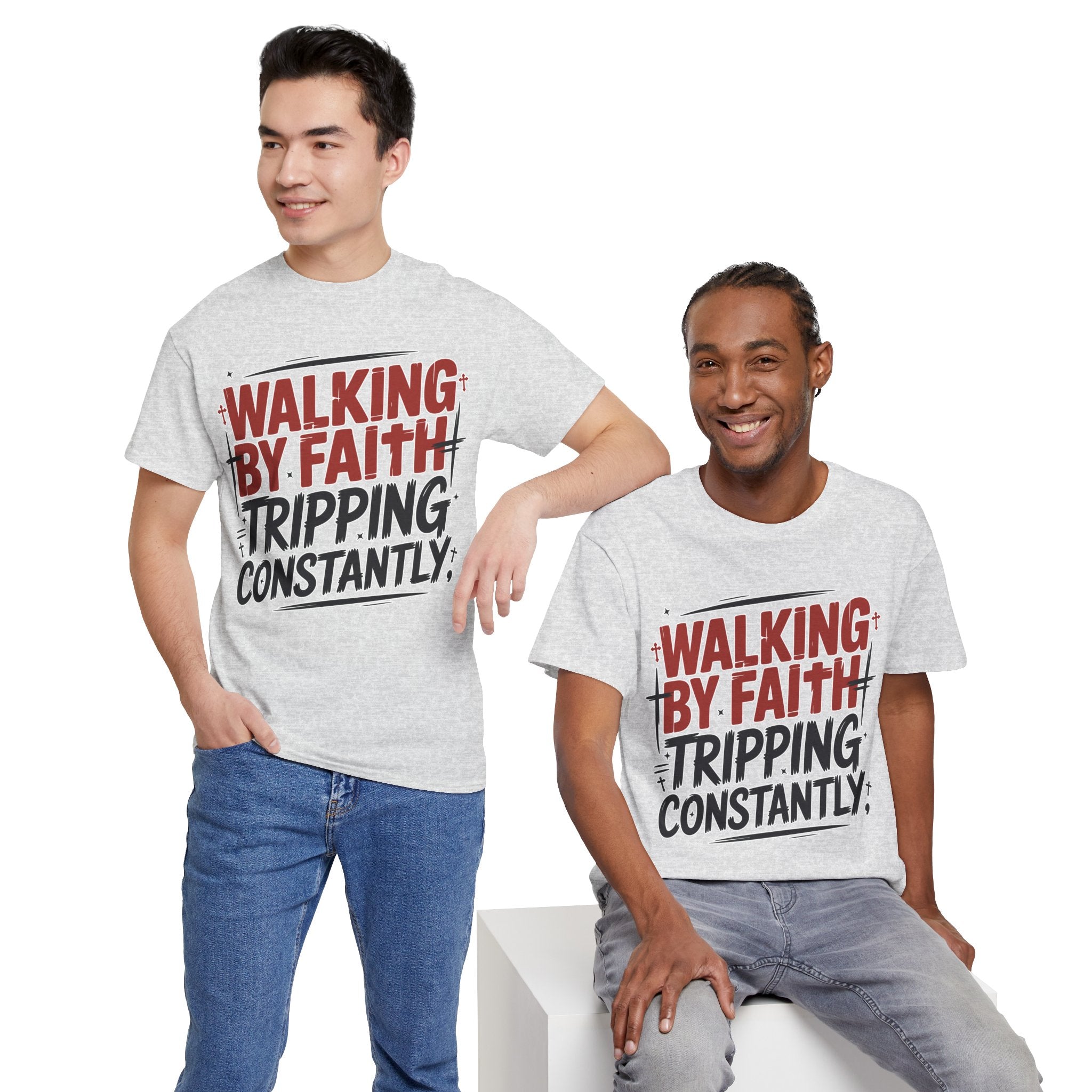 Walking by Faith, Tripping Constantly Unisex Cotton T-Shirt