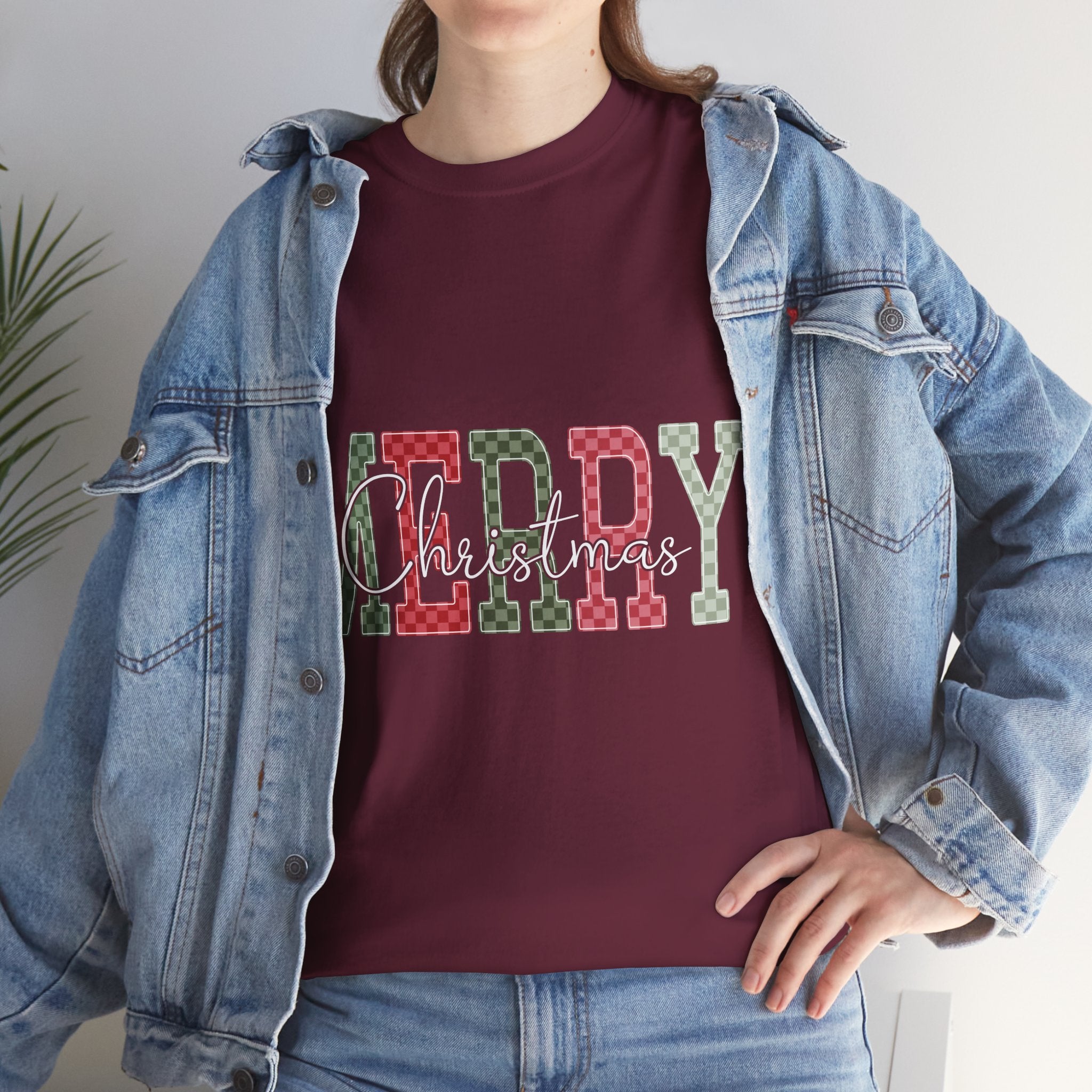 Plaid Merry Christmas Unisex Cotton Tee