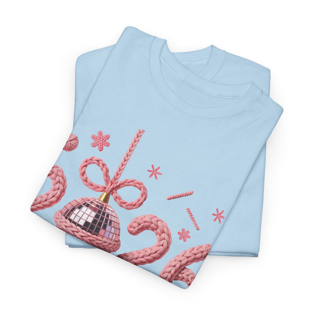 2026 Happy New Year Pink Knitted Disco Ball Unisex Cotton Tee