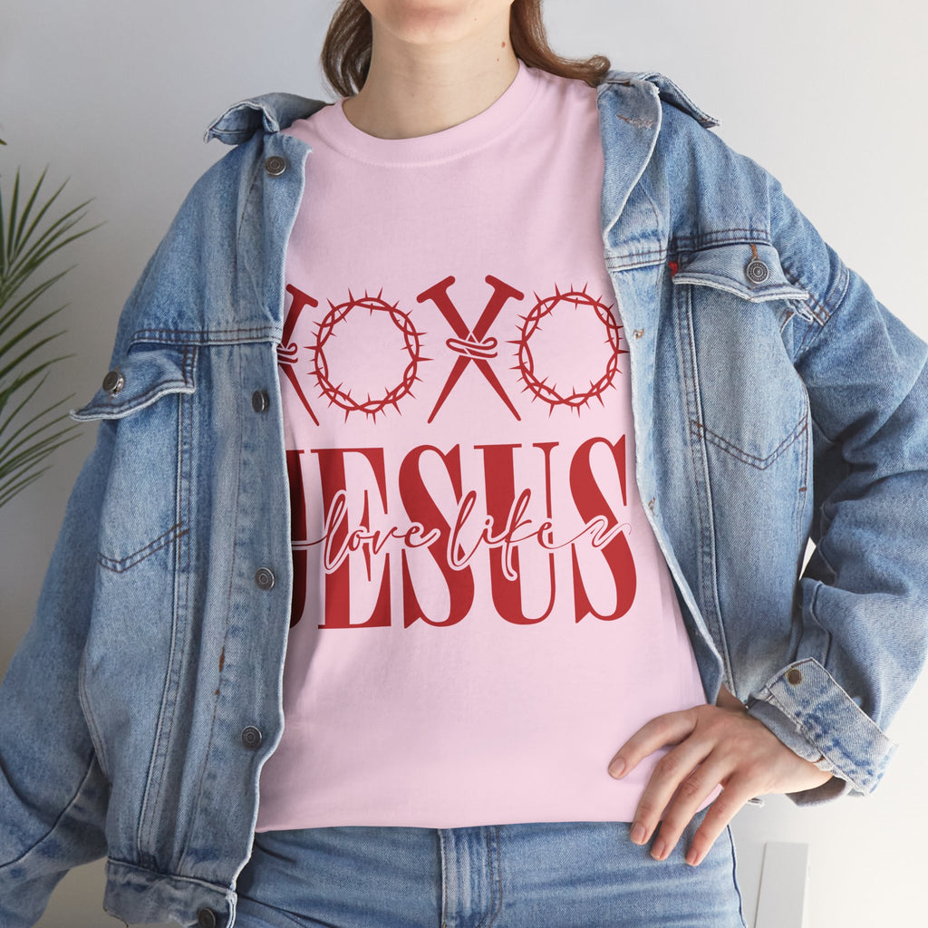 Christian Valentine T-Shirt — "XOXO Jesus Love Life" Nails & Thorn Crown Design Unisex Cotton Tee