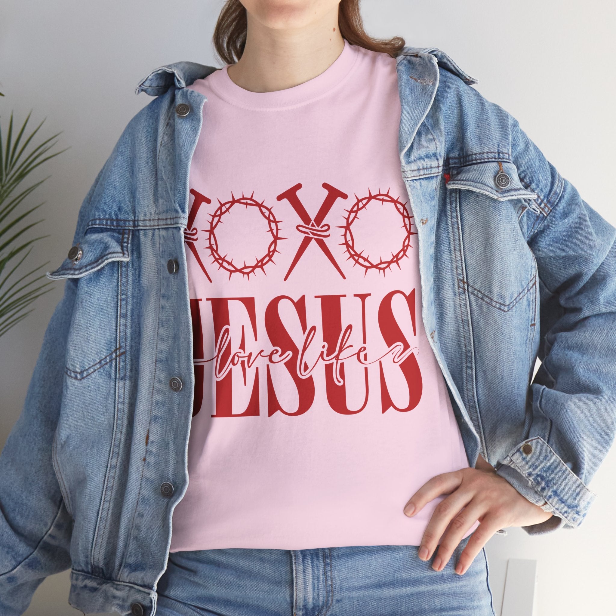 Christian Valentine T-Shirt — "XOXO Jesus Love Life" Nails & Thorn Crown Design Unisex Cotton Tee