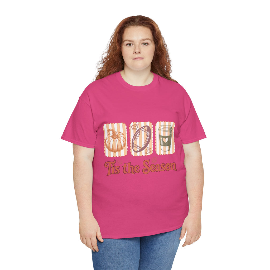 Tis the Season Pumpkin, Football & Coffee Fall Unisex Cotton T-Shirt