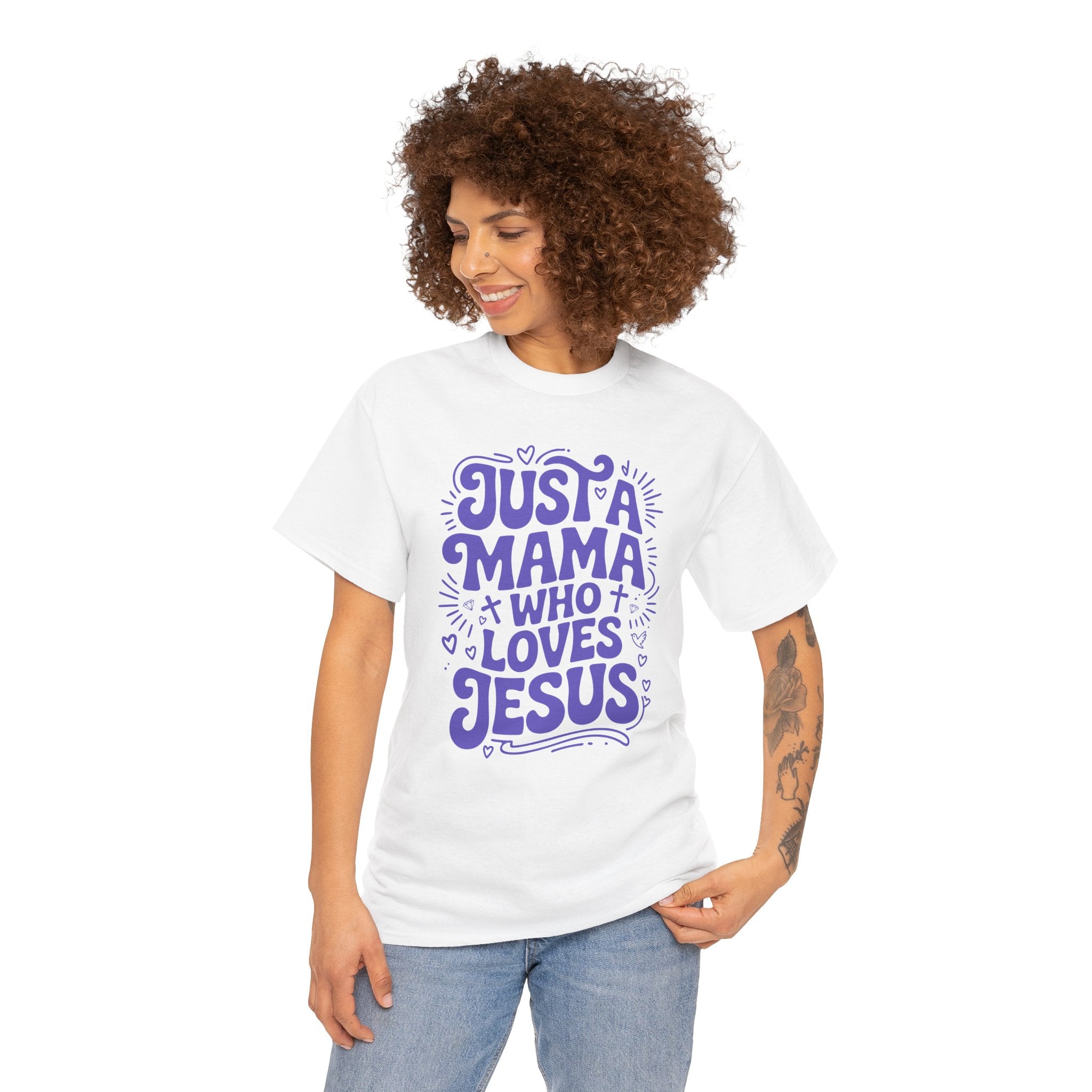 Mama Who Loves Jesus T-Shirt — Bright Green Bubbly Faith Unisex Cotton Tee