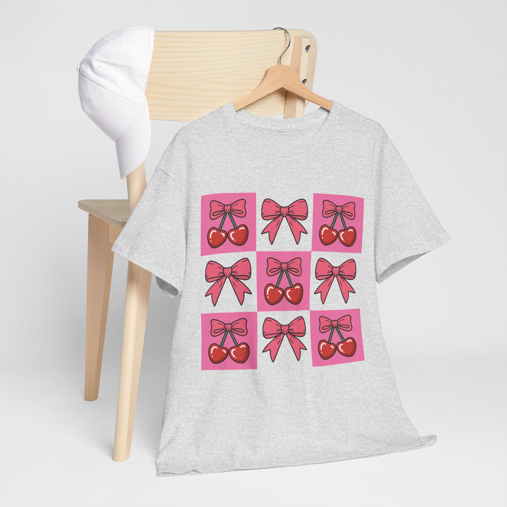 Cherry & Pink Bow Checkered Unisex Cotton Tee