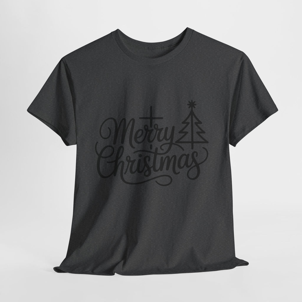 Merry Christmas Script T-Shirt with Cross & Tree(Unisex Cotton Tee)