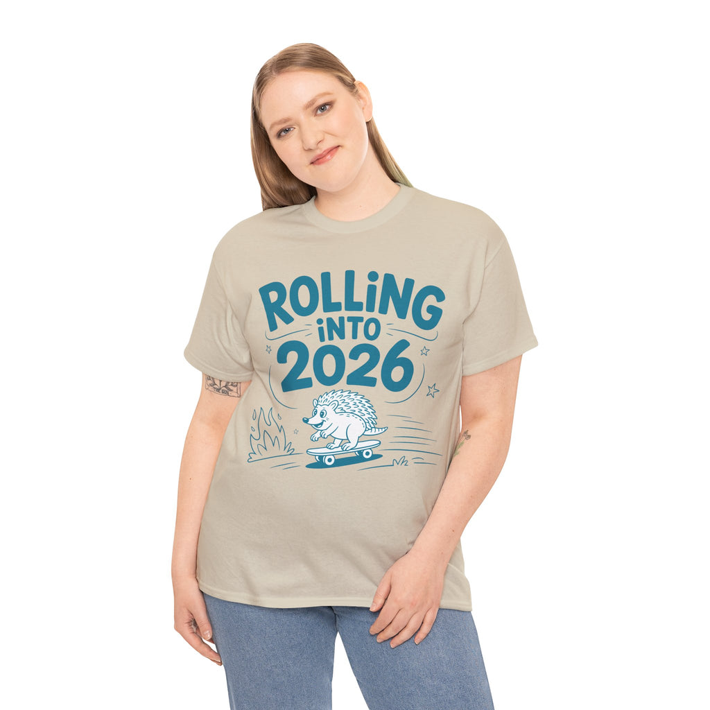 Rolling Into 2026 Hedgehog Skateboard Unisex Cotton Tee