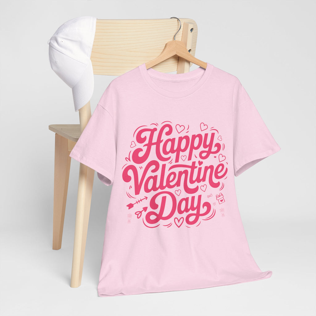 Happy Valentine Day Tee — Pink Heart & Love Icons Valentine's Unisex Cotton Shirt