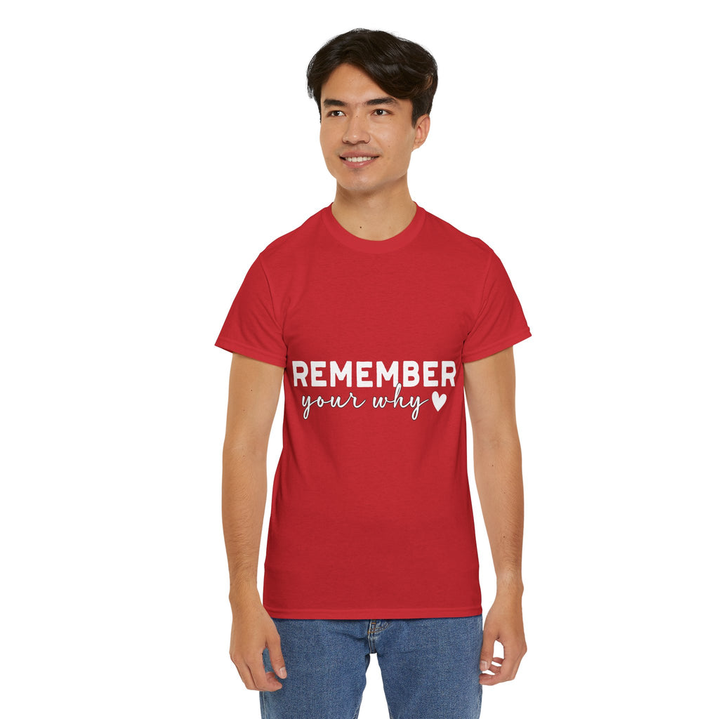 Remember Your Why Tee — Minimalist Heart Motivational Unisex Cotton Tshirt