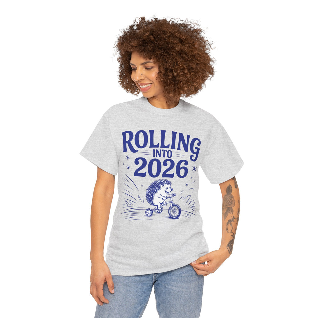 Rolling Into 2026 Hedgehog Tricycle Unisex Cotton Tee
