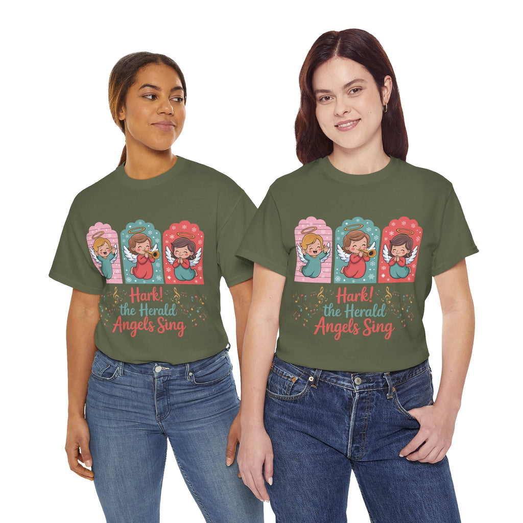 Hark! The Herald Angels Sing Tee — Three Singing Angels Christmas Unisex Cotton T-Shirt