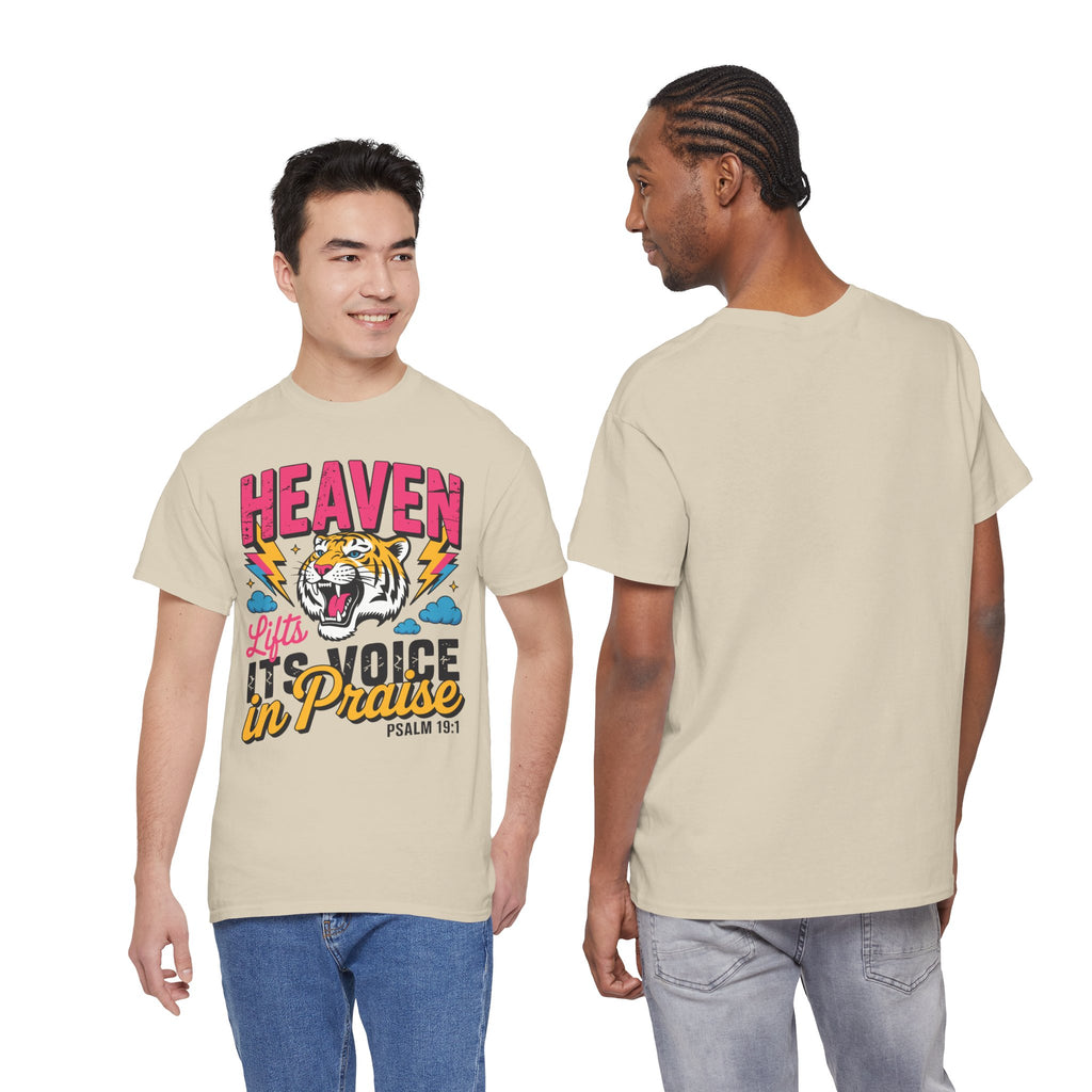 Psalm 19:1 Tiger Praise T-Shirt — Bold Christian Roaring Tiger Graphic.Unisex Cotton Tee