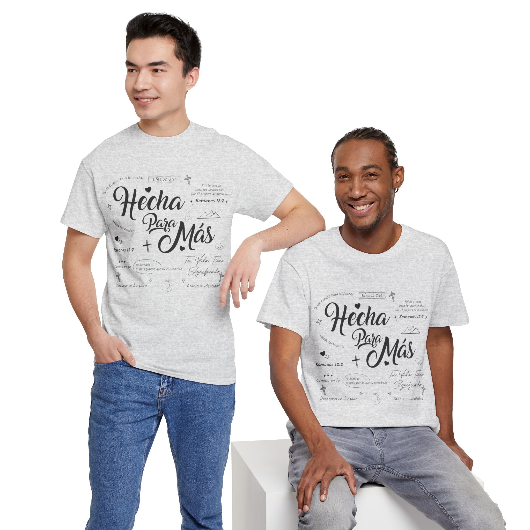 Hecha Para Más Christian T‑Shirt — Spanish Faith Typography Unisex Cotton Tee