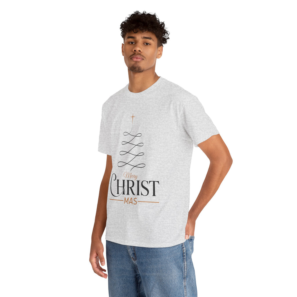 Merry Christmas Gold Cross Tree Unisex Cotton Tee