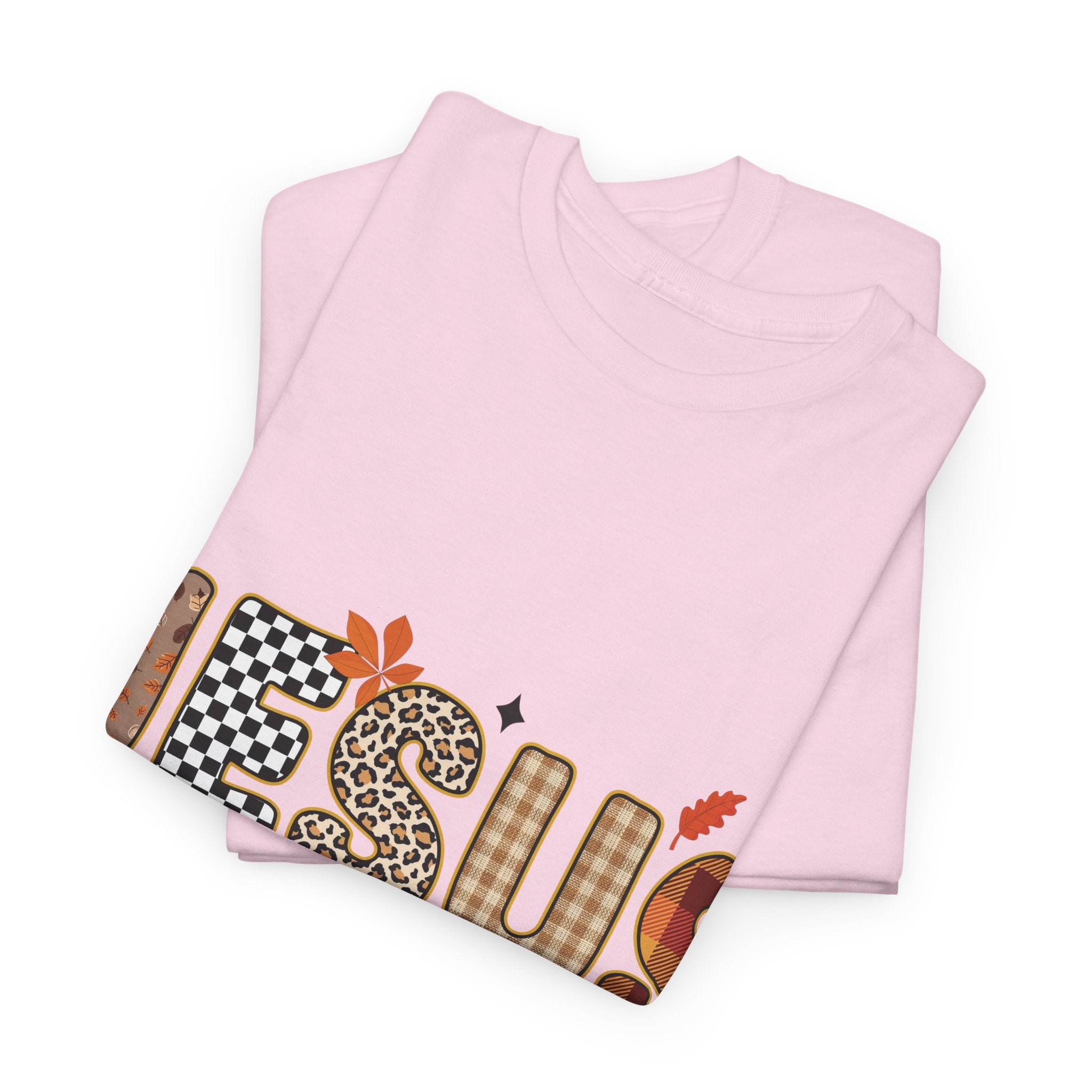 Jesus Is My Favorite Season Tee — Autumn Plaid & Leopard Lettering Unisex Cotton Tee