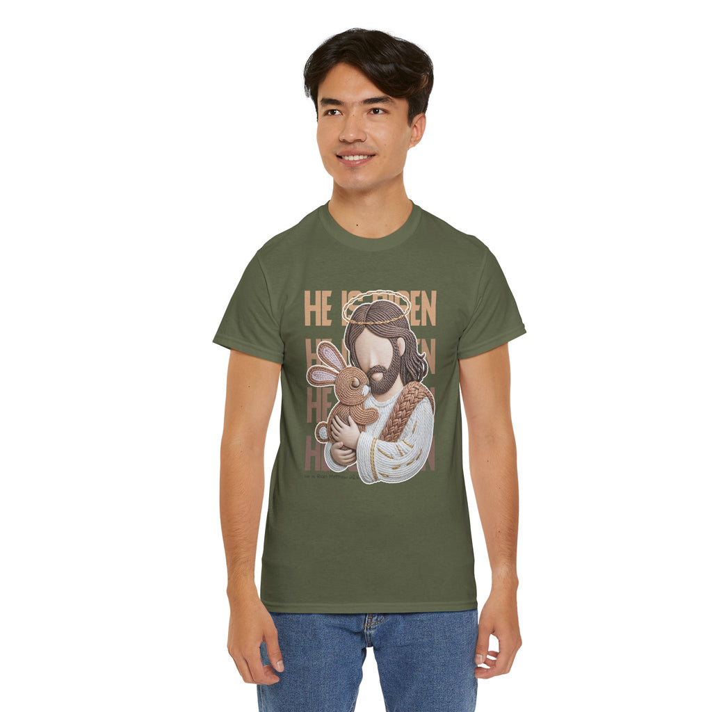 He Is Risen Matthew 28:6 Jesus With Lamb Unisex Cotton T-Shirt