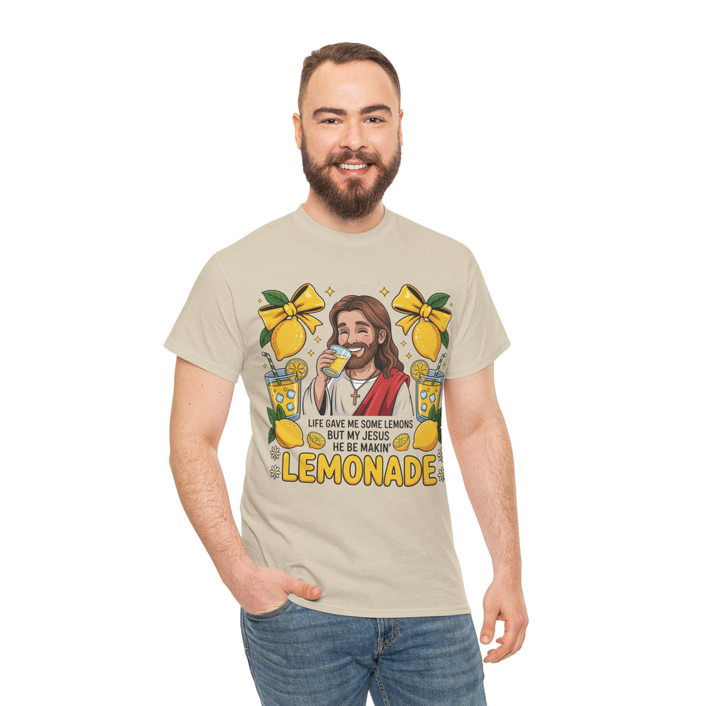 Jesus Drinking Lemonade T-Shirt — "Life Gave Me Some Lemons" Christian Unisex Cotton Tee
