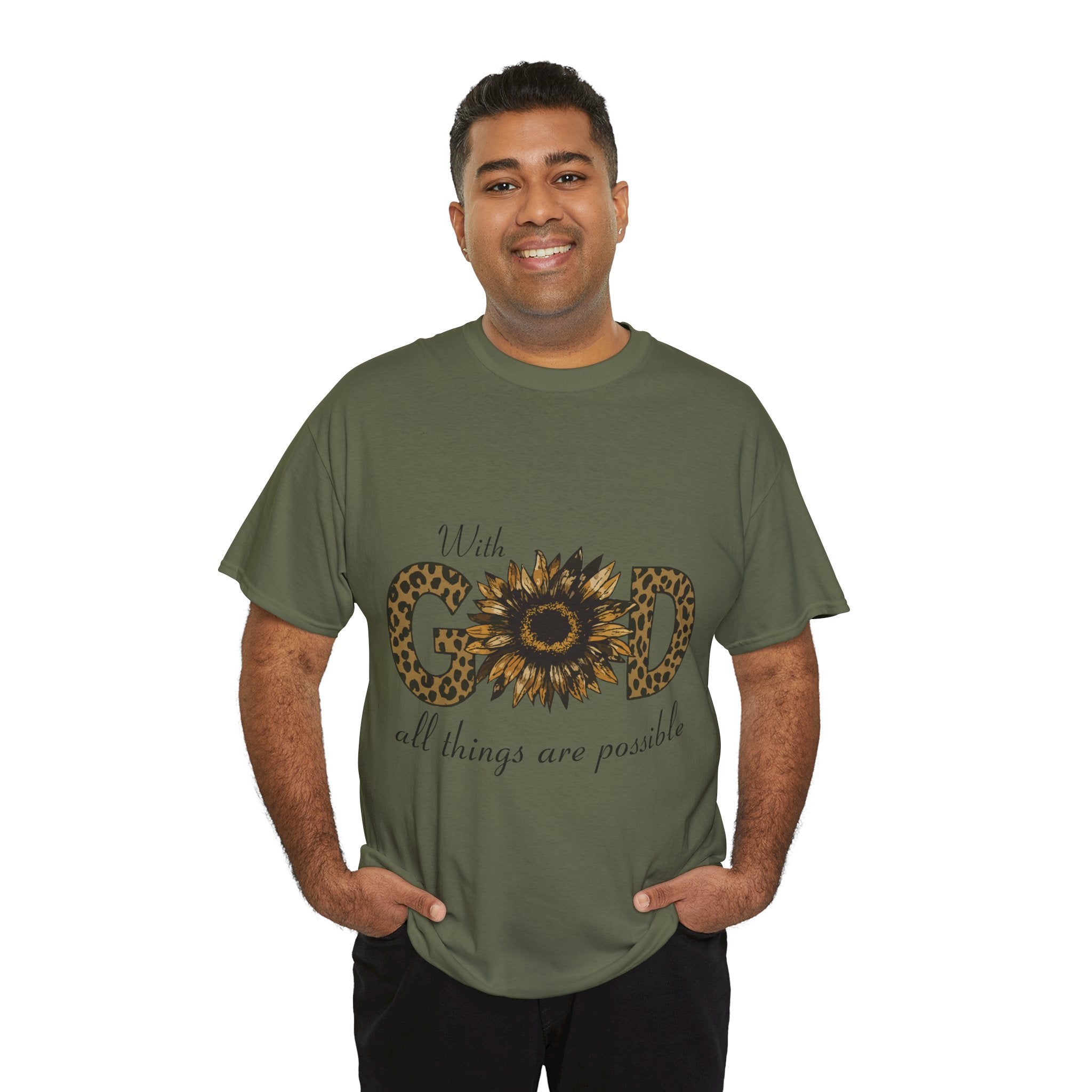 GOD Leopard Print Sunflower Unisex Cotton Tee