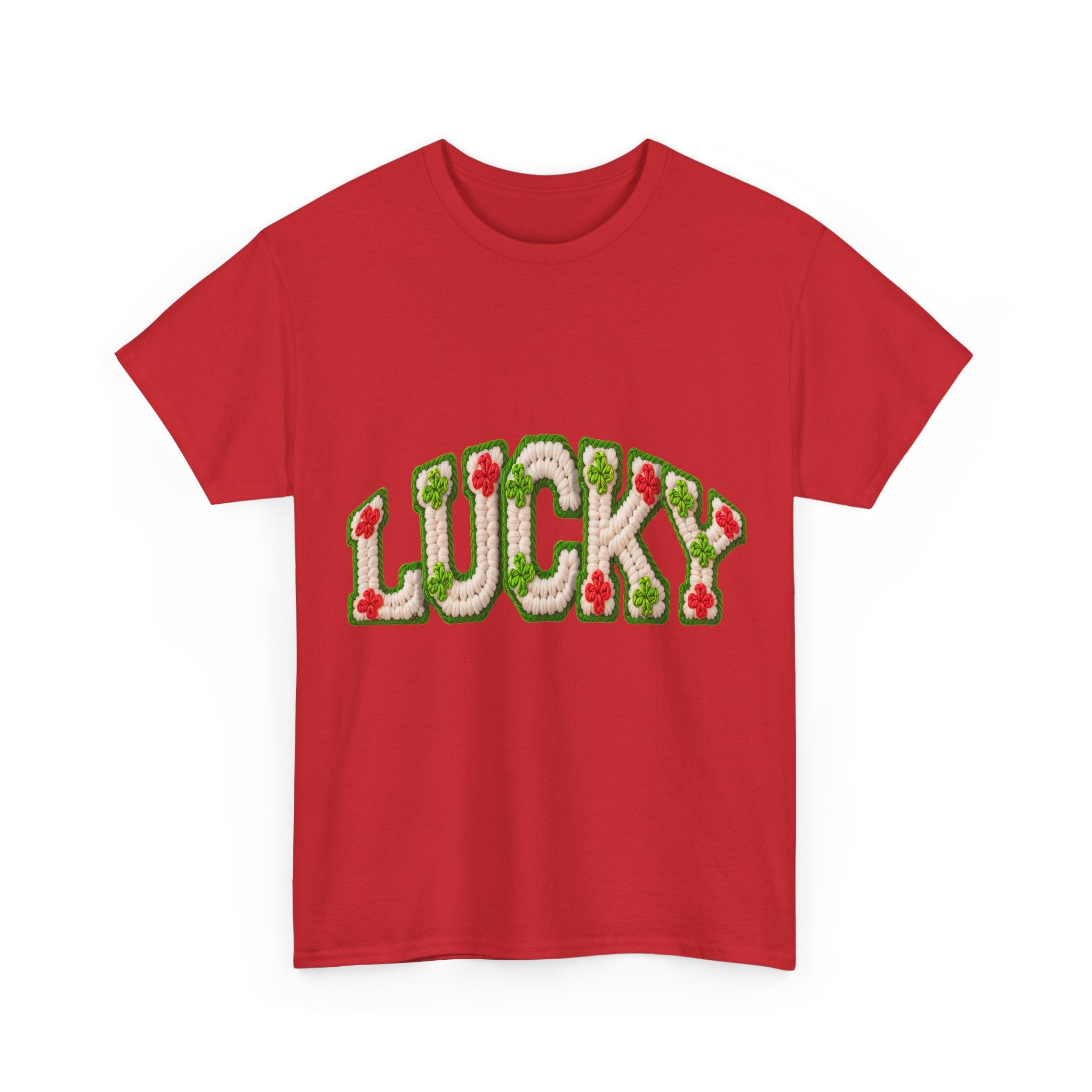 Lucky Crochet Clover T-Shirt — Faux-Yarn Embroidered St. Patrick’s Unisex Cotton Tee