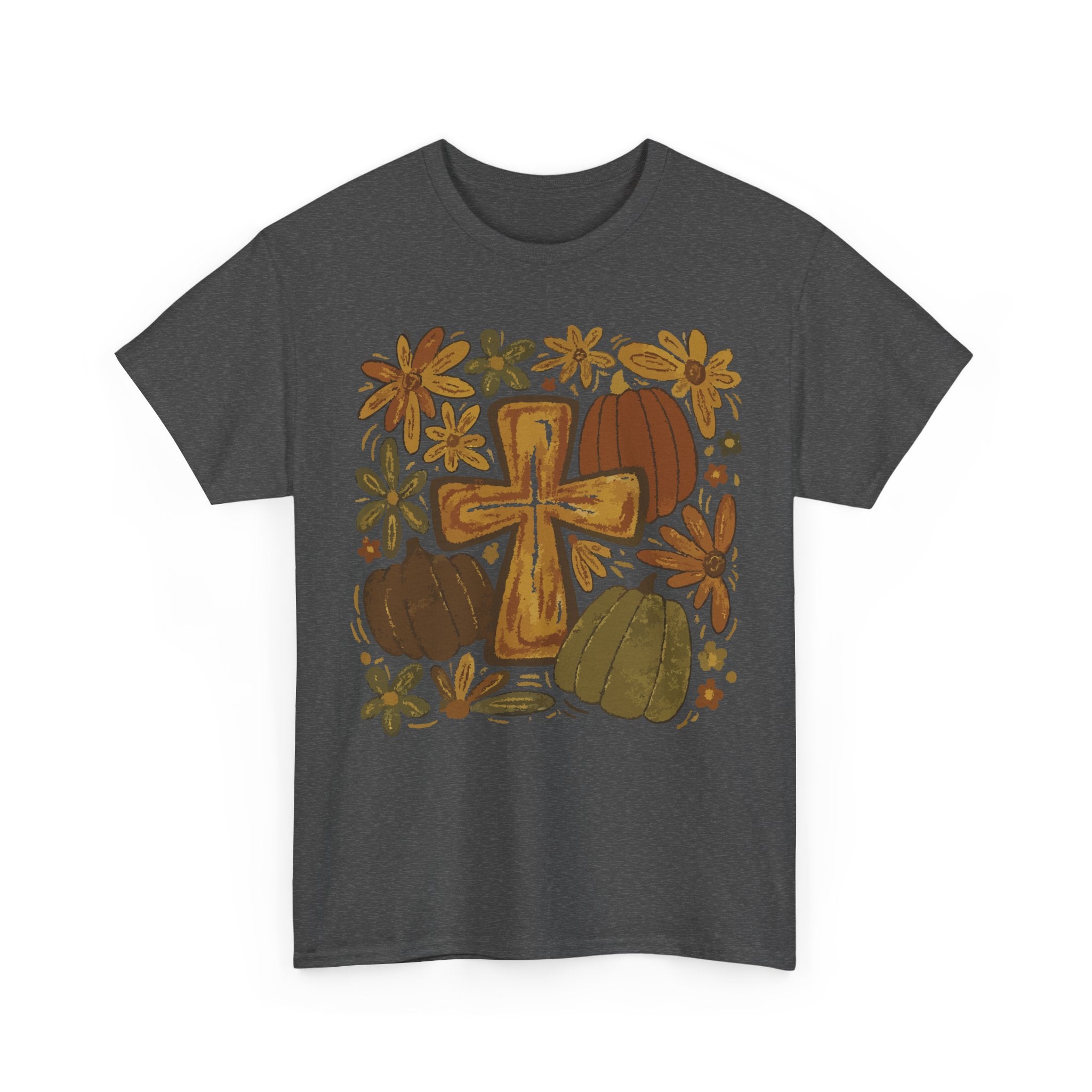 Autumn Cross Tee — Rustic Pumpkin & Fall Floral Christian Unisaex Cotton T-Shirt