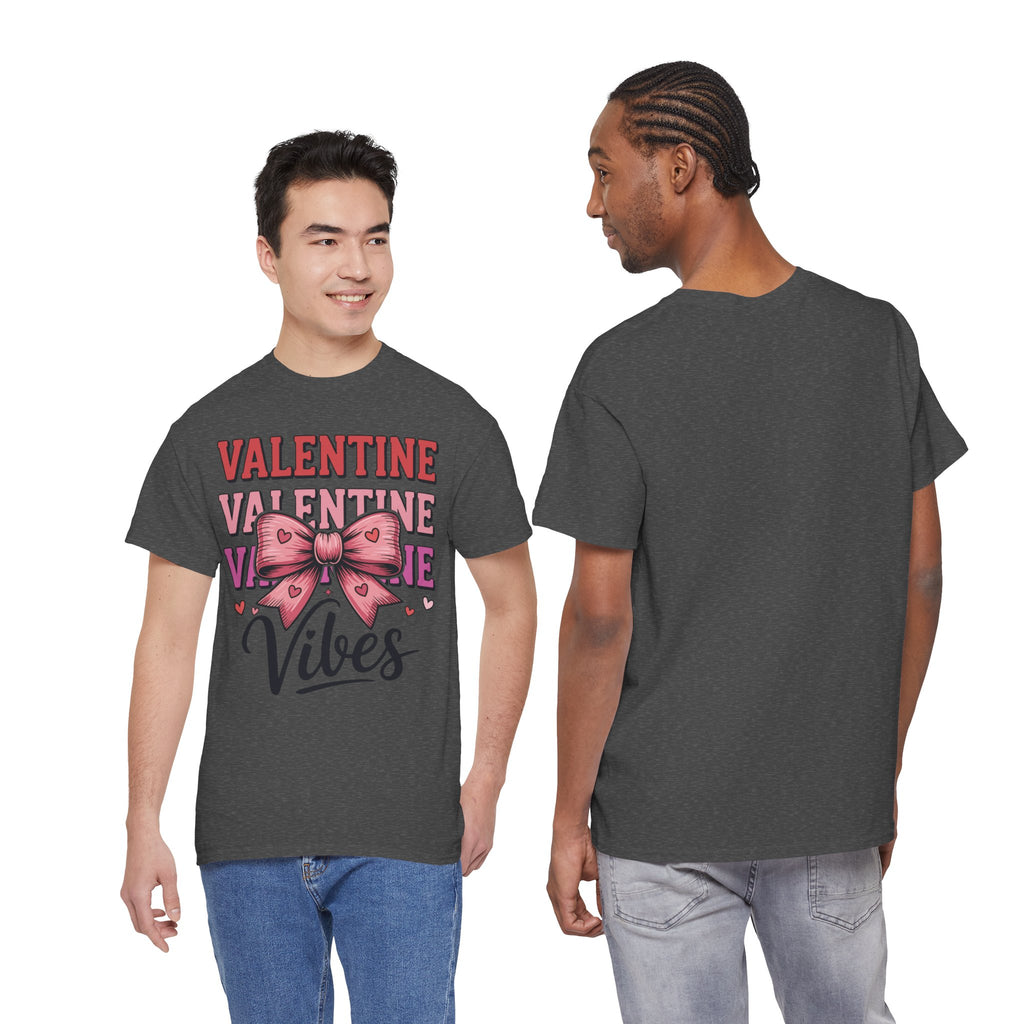 Valentine Vibes T-Shirt — Pink Bow Heart Graphic Unisex Cotton Tee