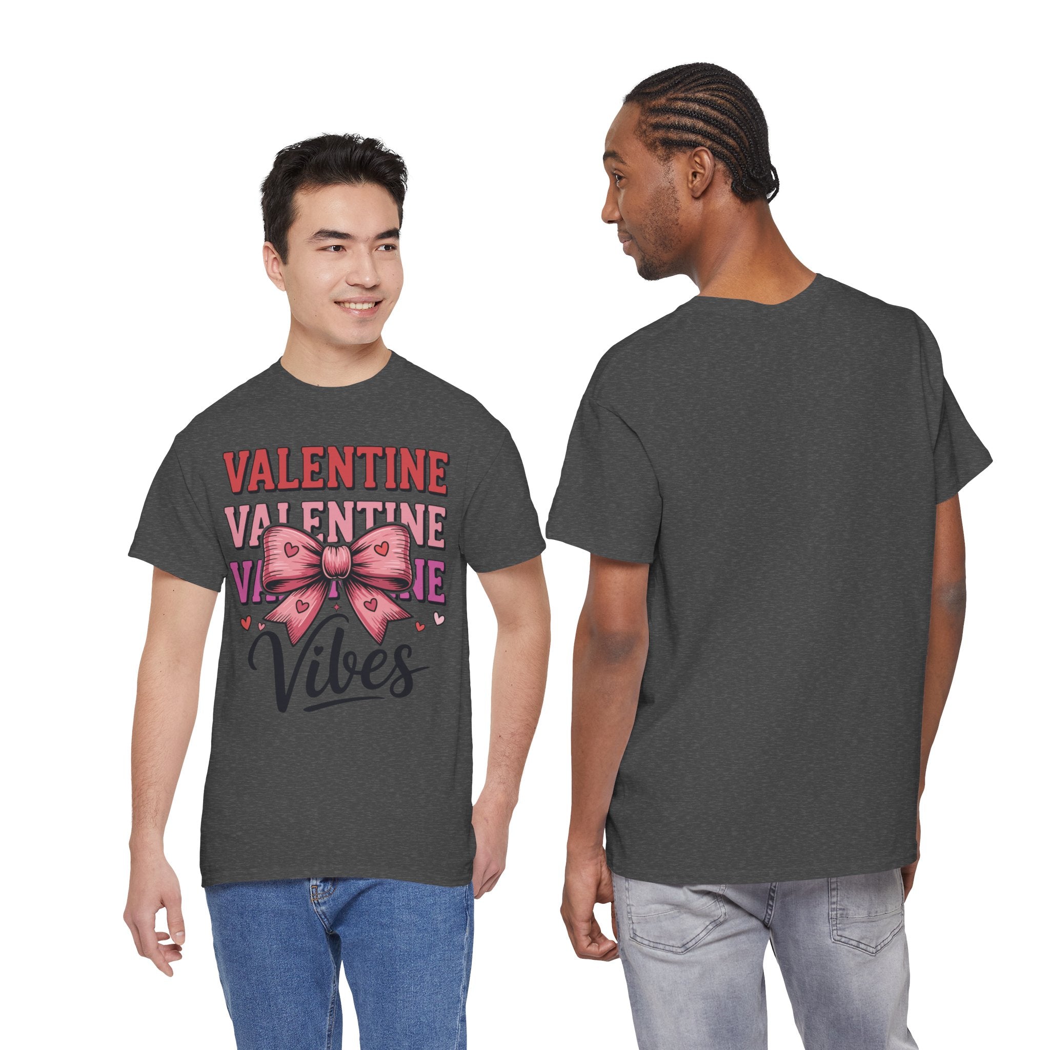 Valentine Vibes T-Shirt — Pink Bow Heart Graphic Unisex Cotton Tee