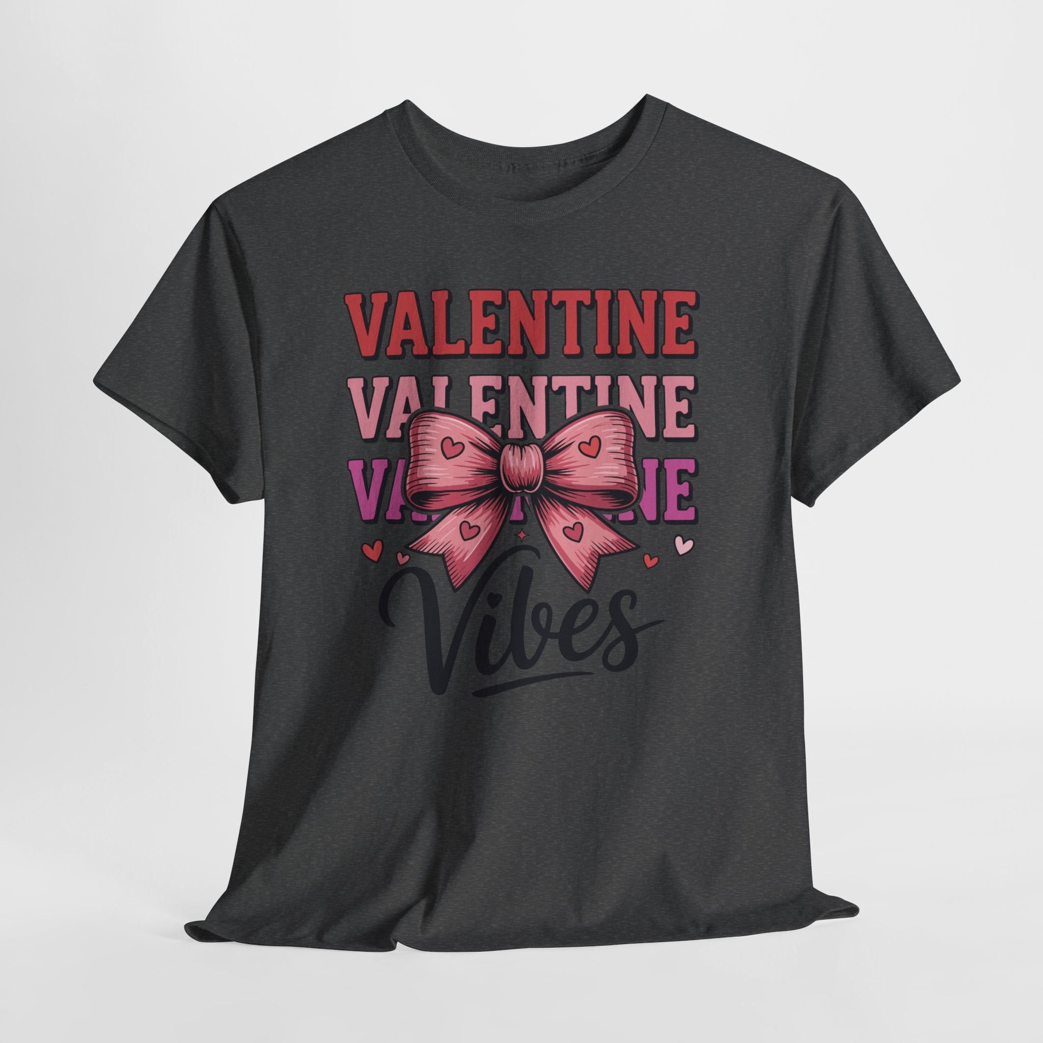 Valentine Vibes T-Shirt — Pink Bow Heart Graphic Unisex Cotton Tee