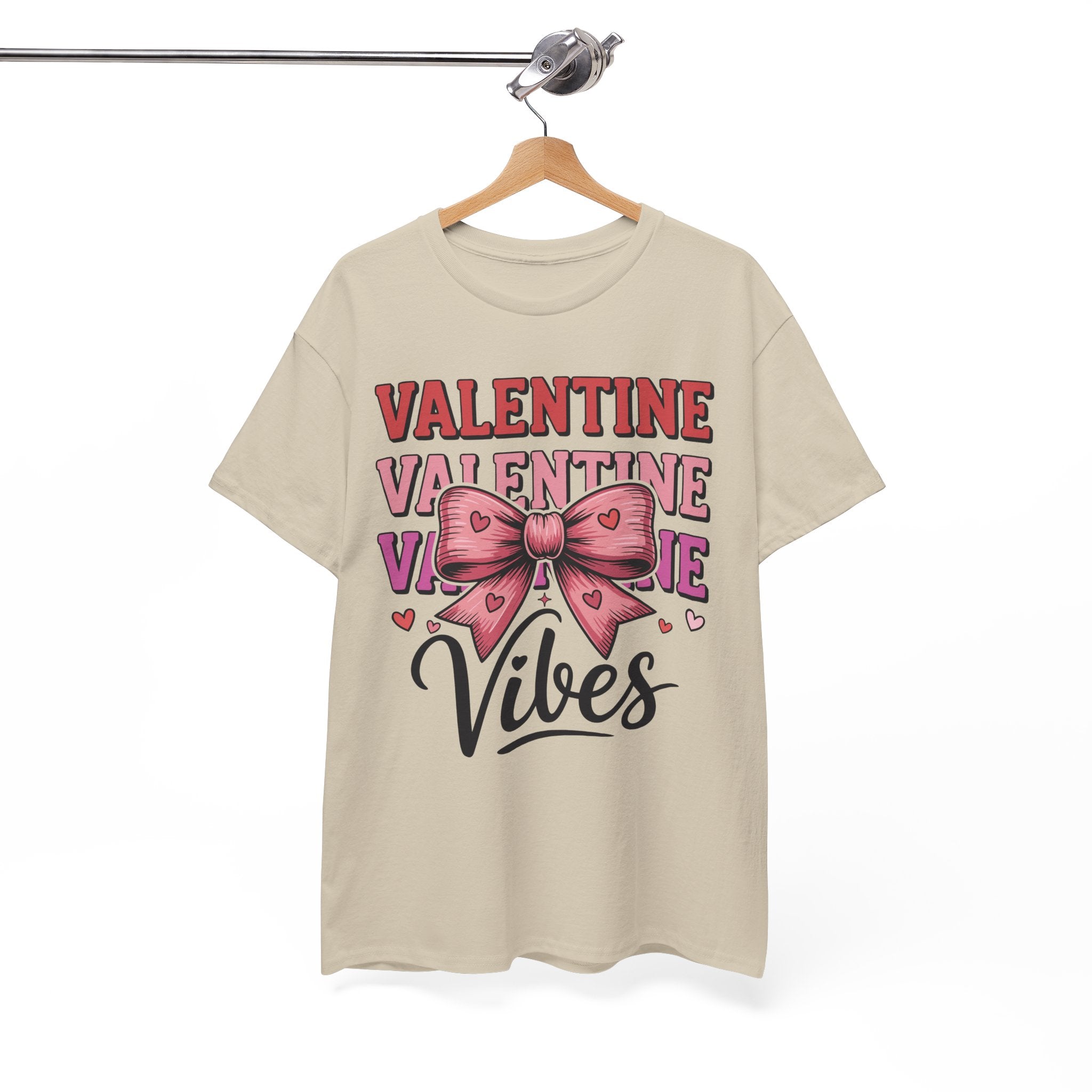 Valentine Vibes T-Shirt — Pink Bow Heart Graphic Unisex Cotton Tee