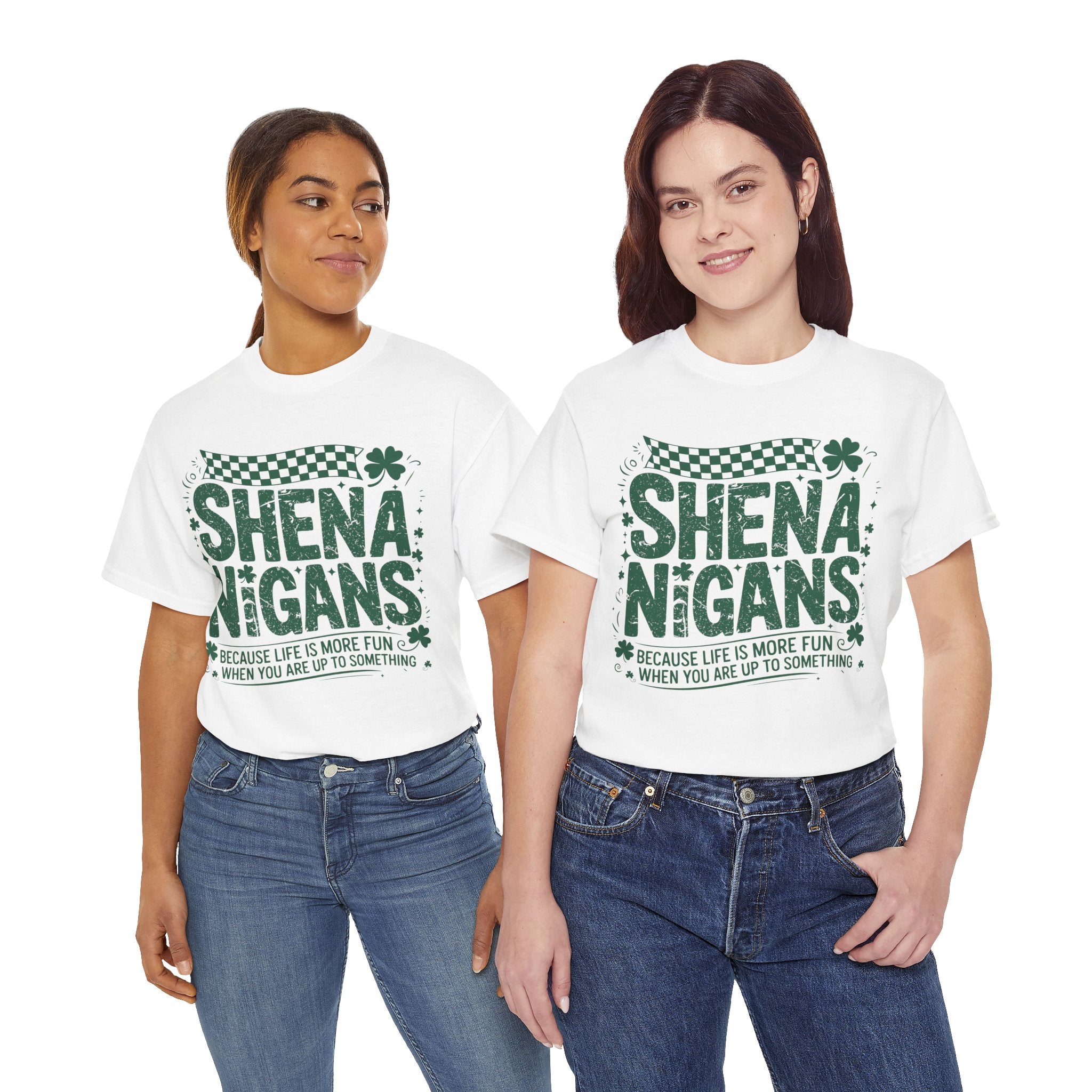 Shenanigans Clover Tee — Bright Green St. Patrick’s Day Shirt with Checkered Flag Unisex Cotton Tee