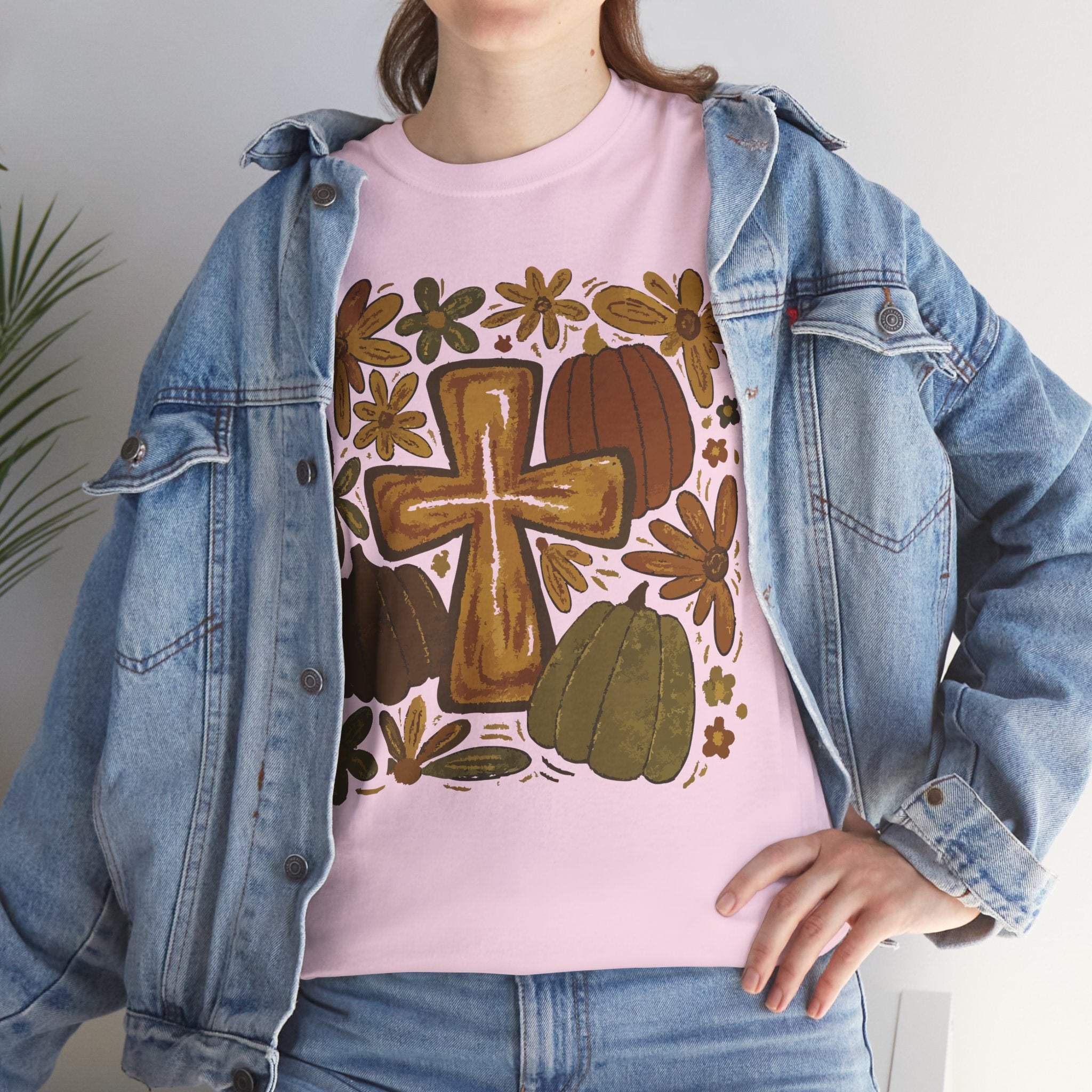Autumn Cross Tee — Rustic Pumpkin & Fall Floral Christian Unisaex Cotton T-Shirt