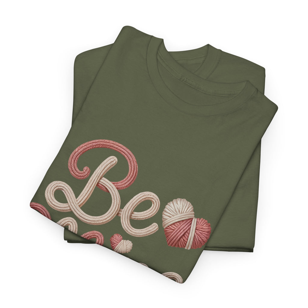 Be Mine Yarn Heart T-Shirt — Valentine’s Faux-Yarn Pink & Cream Unisex Cotton Tee