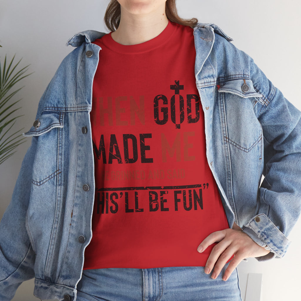 Humorous Grunge Quote Tee — "When He Saw Me, He Grinned and Said"Unisec Cotton Tee