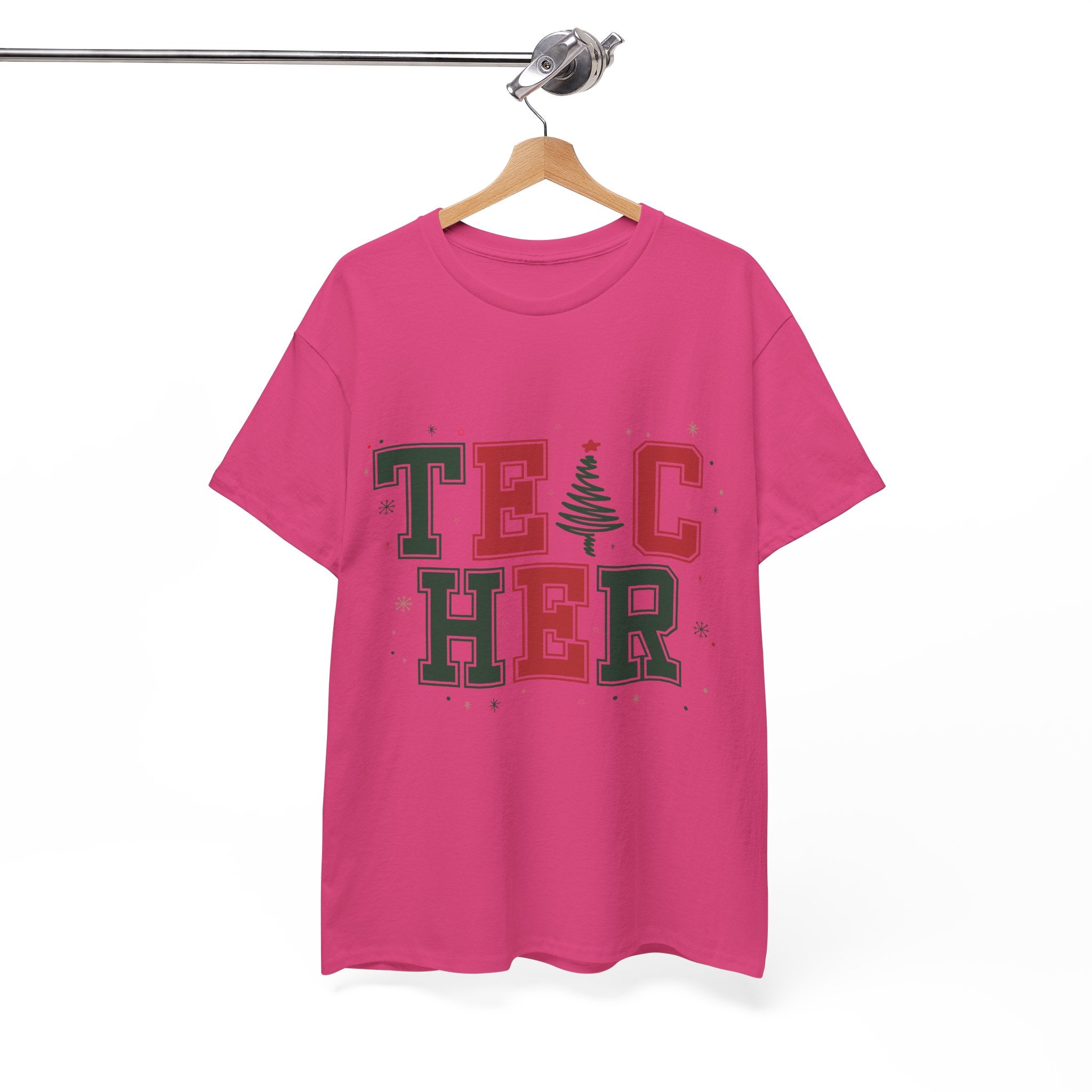 Teacher Christmas Varsity T-Shirt — Red & Green Holiday Unisex Cotton Tee