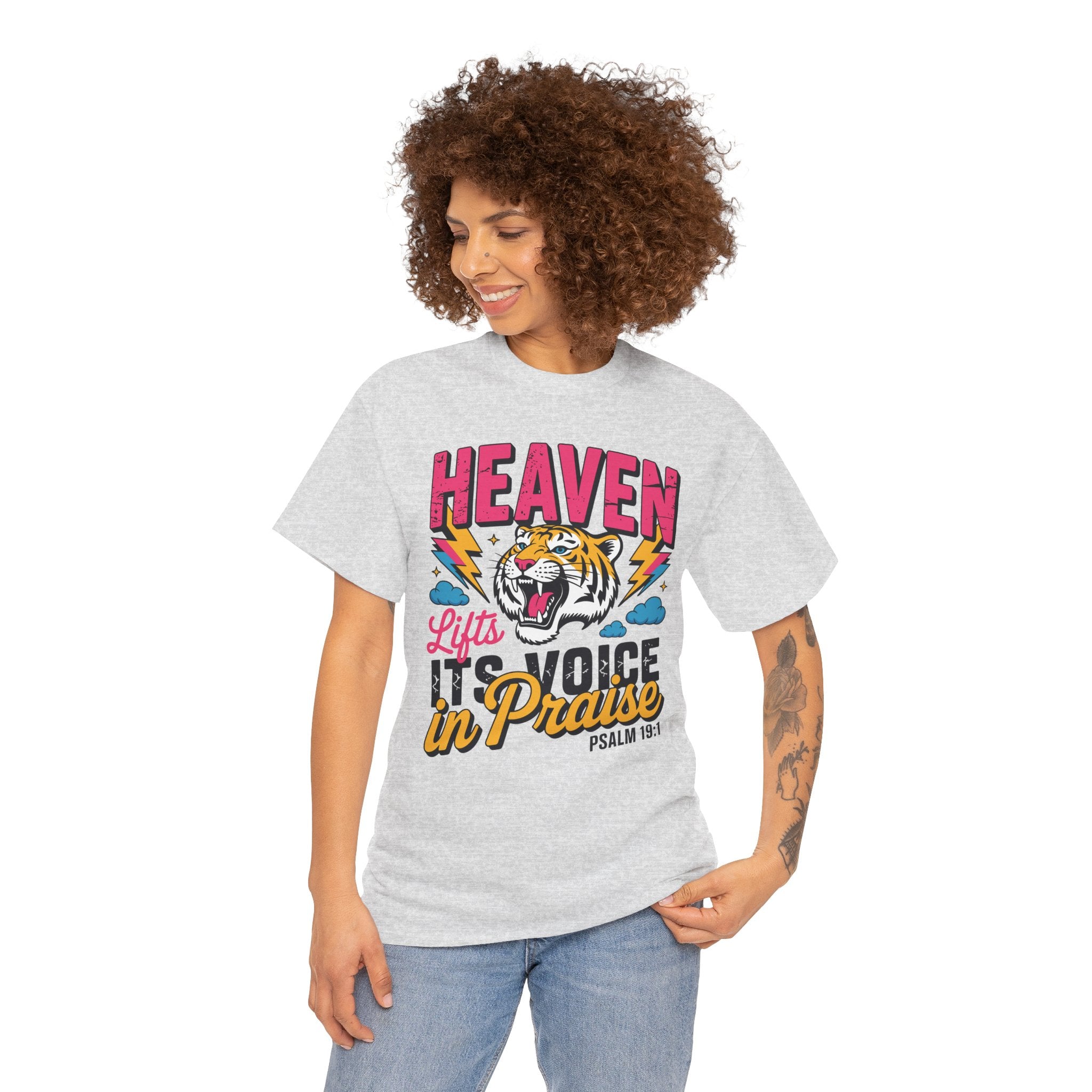 Psalm 19:1 Tiger Praise T-Shirt — Bold Christian Roaring Tiger Graphic.Unisex Cotton Tee